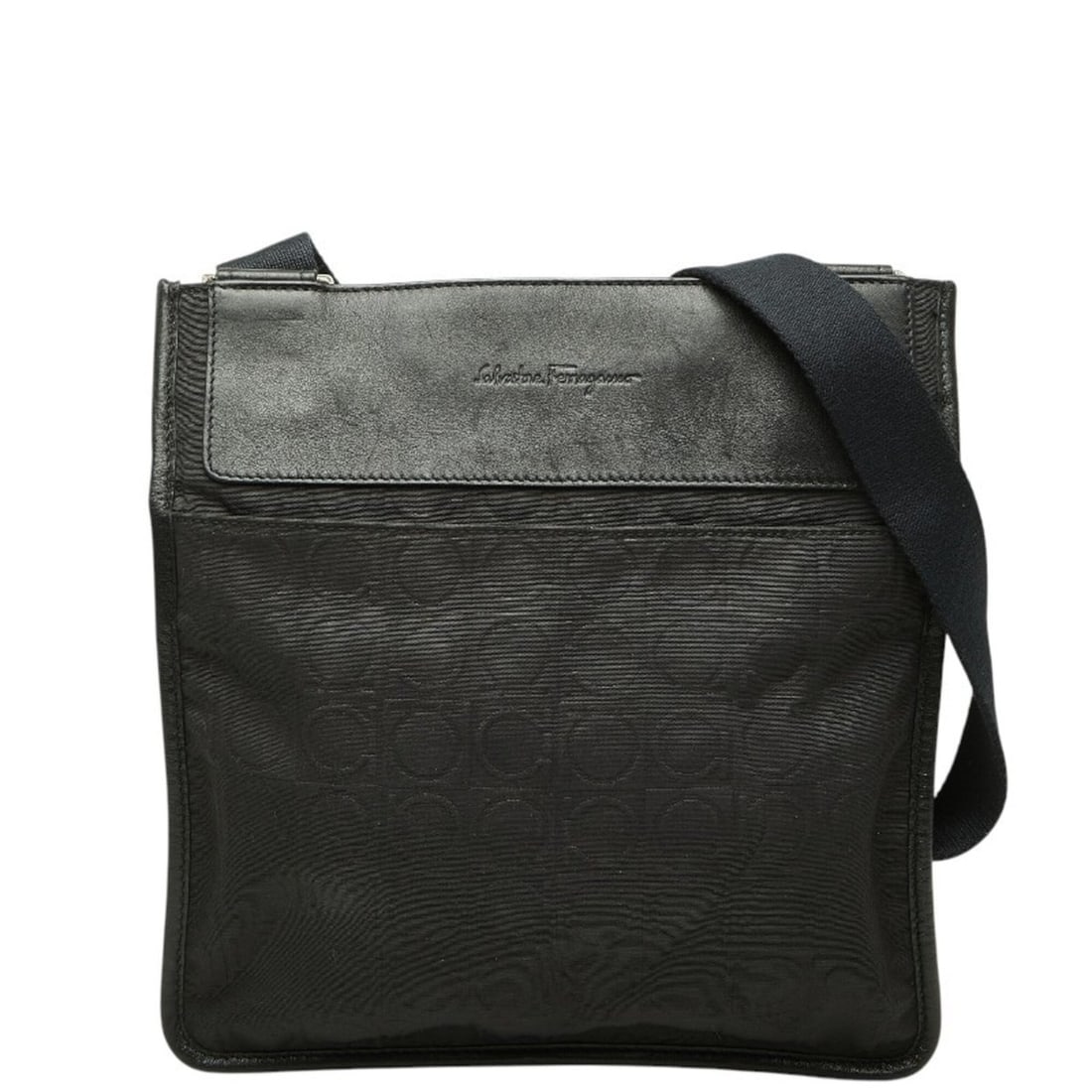 Salvatore Ferragamo Gancini Crossbody Shoulder Bag, Black Nylon Leather, Women's: --- Catalog ---Category: SizeSize (HxWxD): 25cm x 23.5cm x 5.00mm / 9.84'' x 9.25'' x 0.19''Category: DesignType: Shoulder bagColor: BlackGender: WomenMaterial: Nylon Category: GeneralLine: GanciniBra