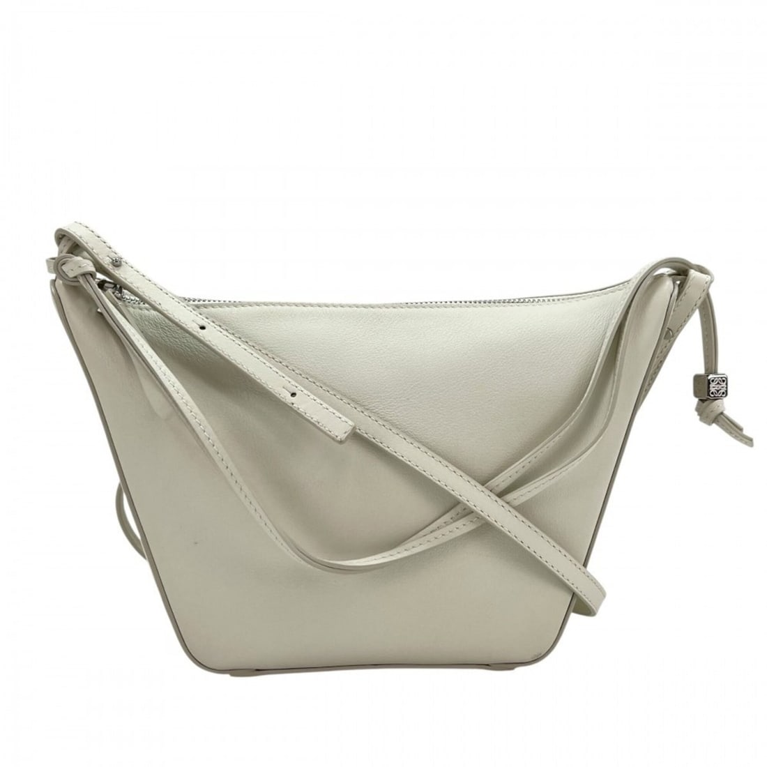 Loewe Women's Anagram Hammock Hobo Mini Shoulder Bag/Crossbody Bag - Soft White with Silver Hardware: --- Catalog ---Category: SizeSize (HxWxD): 16.5cm x 15cm x 9.5cm / 6.49'' x 5.9'' x 3.74''Category: DesignType: Handbag, Shoulder bagColor: WhiteGender: WomenMaterial: Leather Category: GeneralBrand: 