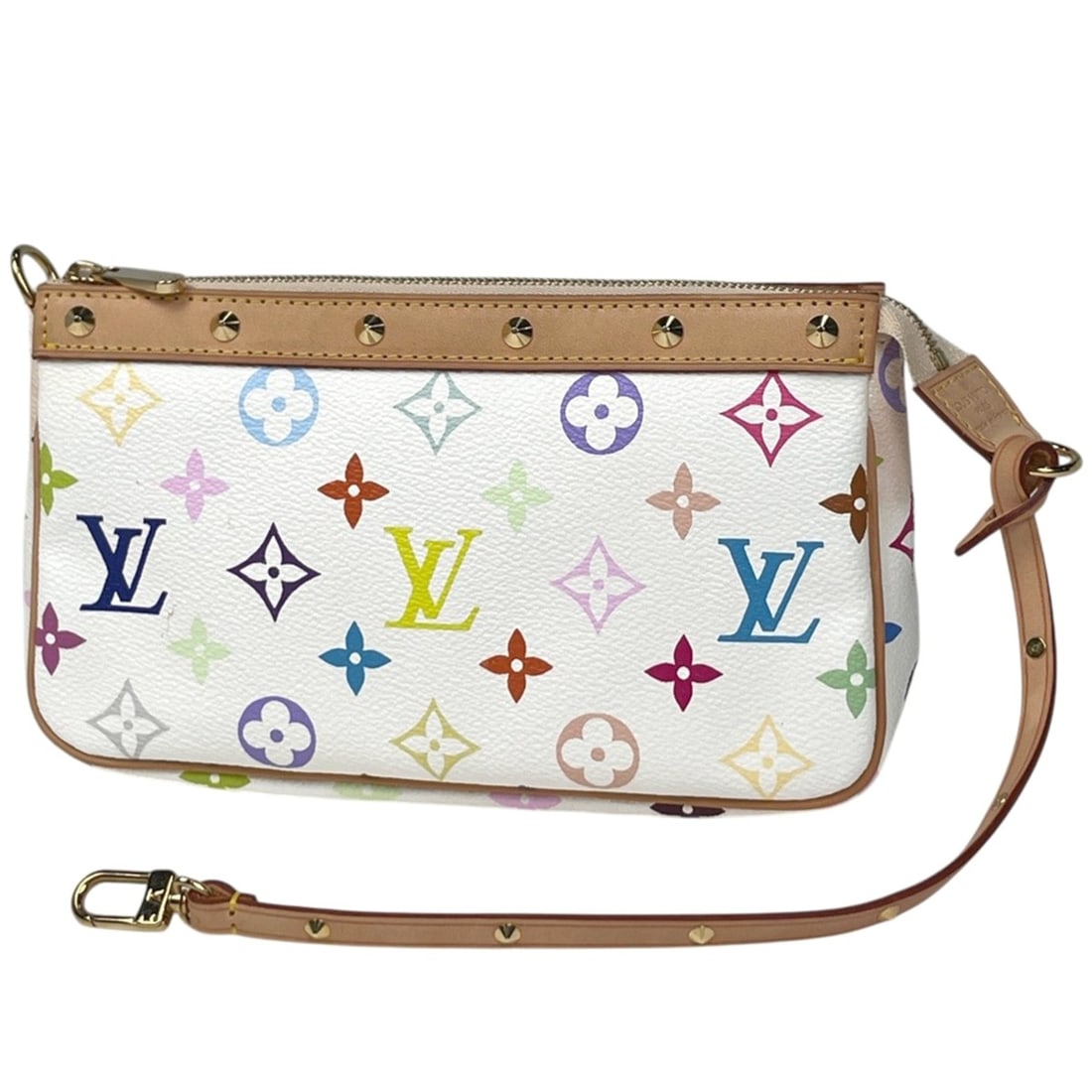 Louis Vuitton Pochette Accessoires Studded Makeup Accessory Pouch Monogram Multicolor Blanc (White): --- Catalog ---Category: SizeSize (HxWxD): 12.5cm x 21cm x 4cm / 4.92'' x 8.26'' x 1.57''Category: DesignType: Pochette, PouchColor: Blanc, WhiteGender: WomenMaterial: Monogram Multicolore Category: G