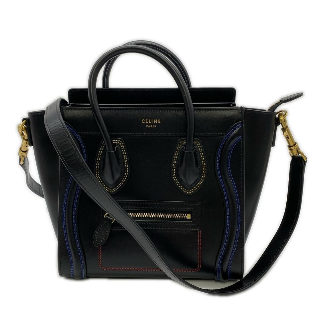 CELINE Luggage Nano Shopper Handbag 17792 3ADG Black Multicolor Calf Leather Women's: --- Catalog ---Category: SizeSize (HxWxD): 19cm x 20cm x 10cm / 7.48'' x 7.87'' x 3.93''Strap Length: 121cm / 47.63''Handle Length: 29cm / 11.41''Category: DesignType: HandbagColor: Black, Multi-color