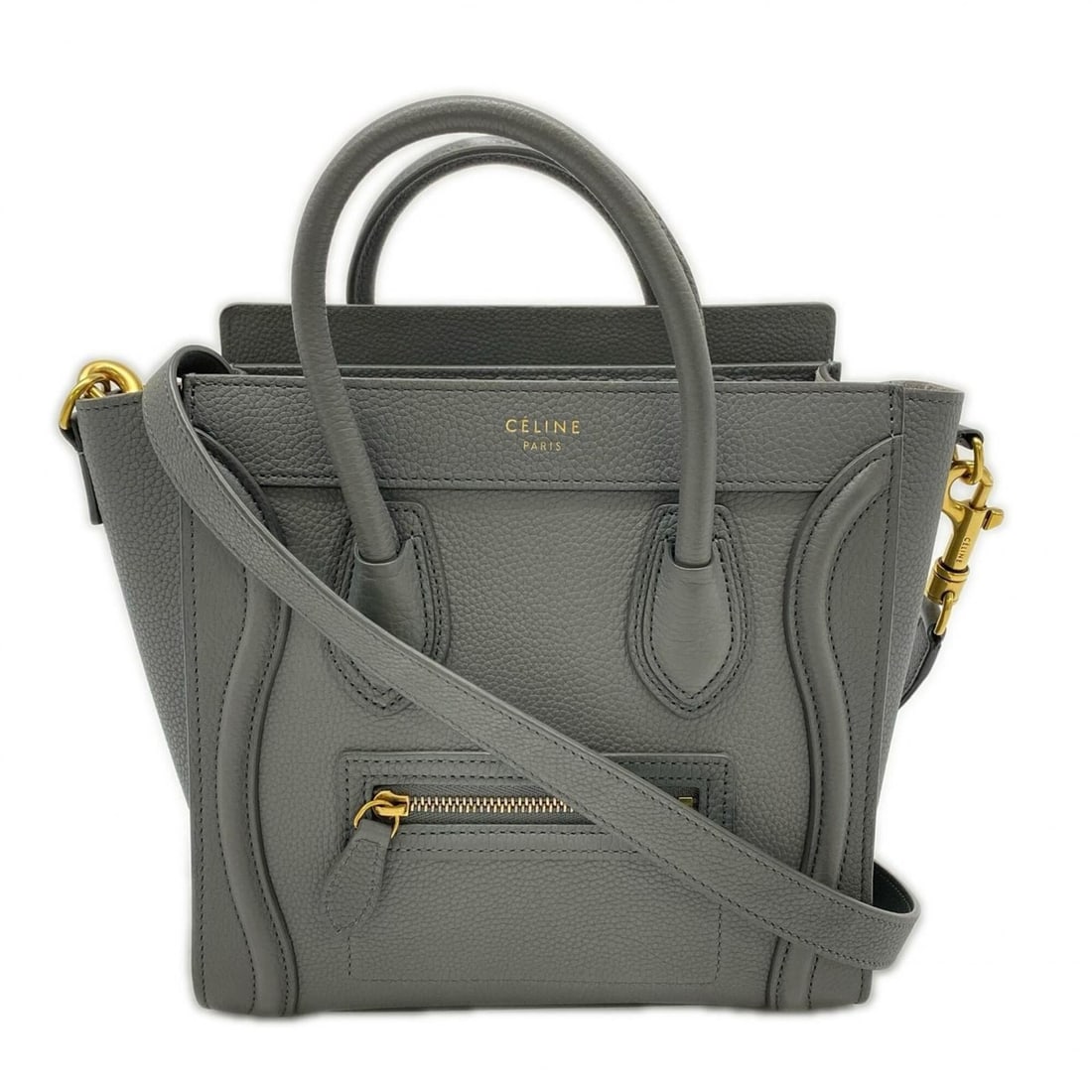 CELINE Luggage Nano Shopper 189243AQL Handbag, Gray Calf Leather, Women's: --- Catalog ---Category: SizeSize (HxWxD): 21cm x 19.5cm x 10cm / 8.26'' x 7.67'' x 3.93''Strap Length: 111cm / 43.7''Handle Length: 29.5cm / 11.61''Category: DesignType: HandbagColor: GrayGender: Wom