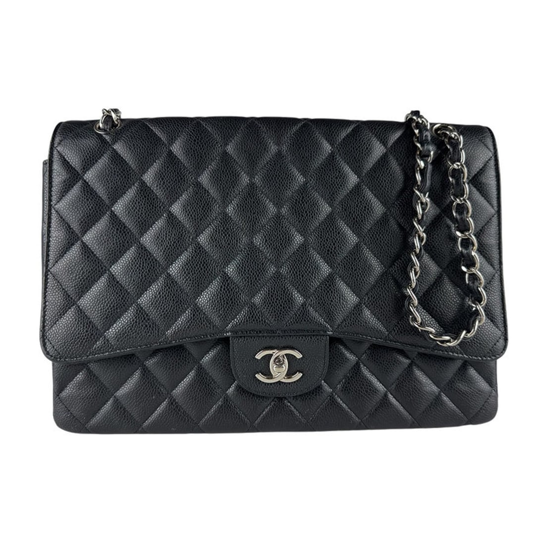 Chanel CHANEL Shoulder Bag, Large Matelassé, Caviar Leather, Black/Silver, Women's, Free Shipping (1 of 13)
