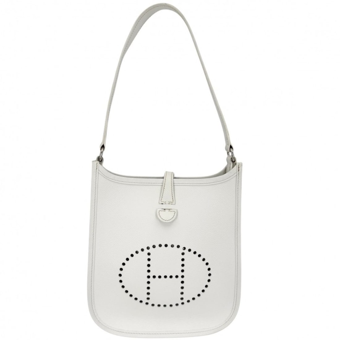 Hermes Evelyne 16 TPM Short Shoulder Bag for Women, ?I Stamp, Leather, White, Silver Hardware,: --- Catalog ---Category: SizeSize (HxWxD): 17.5cm x 17cm x 5cm / 6.88'' x 6.69'' x 1.96''Category: DesignType: Shoulder bagColor: WhiteGender: WomenMaterial: Leather Category: GeneralBrand: Hermes--- 