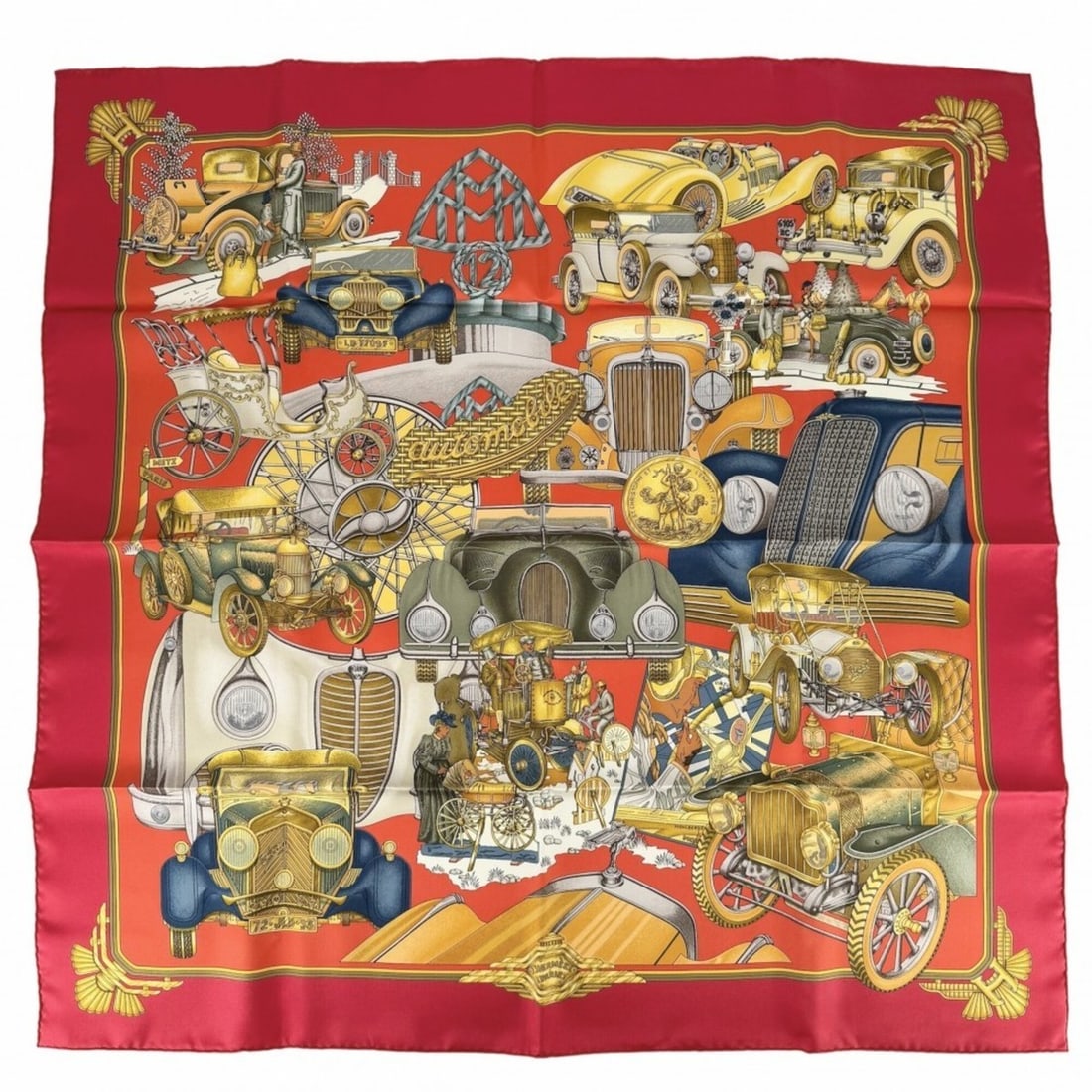 Hermes Carre 90 AUTOMOBILE scarf/muffler for women, silk, red. A fashion item from Hermes.: --- Catalog ---Category: SizeSize (LxW): 90cm x 90cm / 35.43'' x 35.43''Category: DesignType: ScarfColor: Red colorGender: WomenMaterial: Silk Category: GeneralBrand: Hermes--- Item List ---Section: C