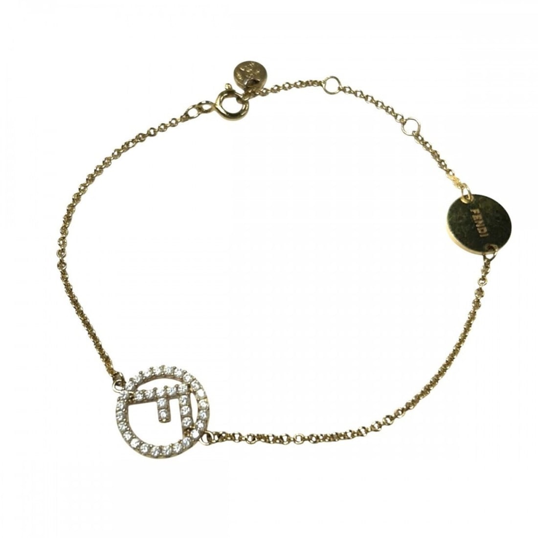 Fendi bracelet for women, F is accessory, adjustable clasp, brass, zirconia stone, 8AG761 gold,: --- Catalog ---Category: SizeLength: 17cm - 20cm / 6.69'' - 7.87''Category: DesignType: Charm braceletColor: GoldGender: WomenCategory: GeneralMPN: 8AG761Brand: Fendi--- Item List ---Section: Conditio
