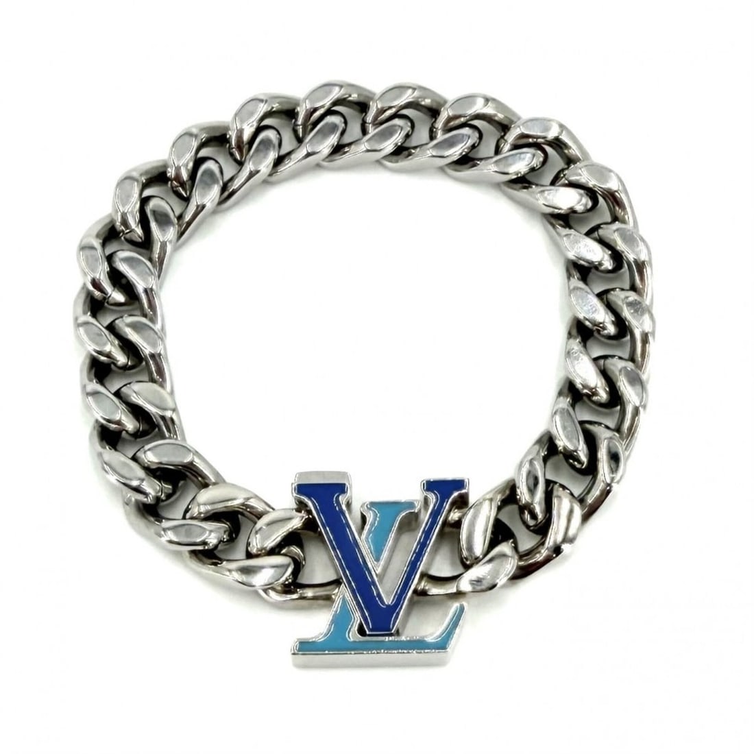 Louis Vuitton Monogram Bracelet for Men, LV Chain Bracelet, Medium Size, LOUIS VUITTON M0919M,: --- Catalog ---Category: SizeLength: 17cm / 6.69''Category: DesignType: Charm braceletColor: Blue, SilverGender: MenCategory: GeneralMPN: M0919MBrand: Louis Vuitton--- Item List ---Section: ConditionR