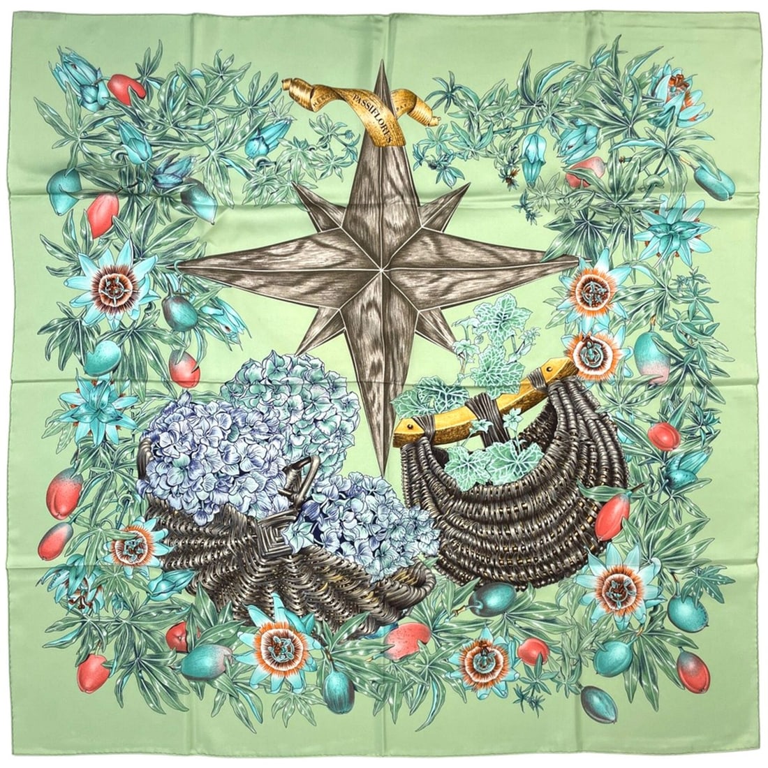 Hermes Carre 90 Passiflores Passion Flower Scarf/Muffler, Silk, Green, Multicolor, Women's: --- Catalog ---Category: SizeSize (LxW): 90cm x 89cm / 35.43'' x 35.03''Category: DesignType: ScarfColor: Green, Multi-colorGender: WomenMaterial: Silk Category: GeneralBrand: Hermes--- Item List ---S