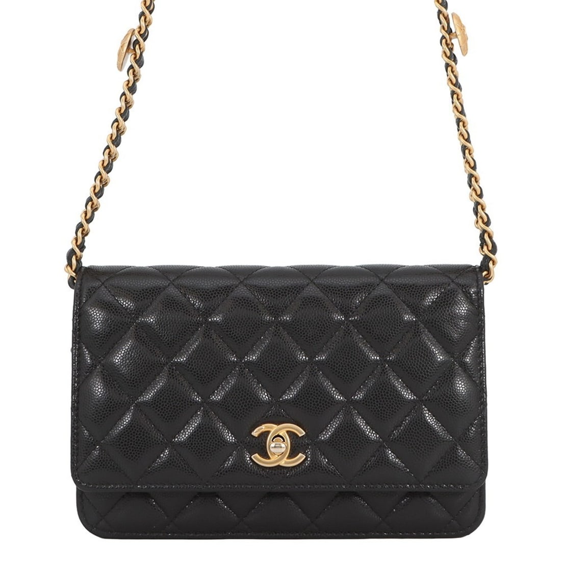 Chanel Chain Wallet, Matelassé, Coco Mark, Coin Motif, Caviar Leather, Black, Wallet for Women,: --- Catalog ---Category: SizeSize (HxWxD): 12.5cm x 19cm x 4cm / 4.92'' x 7.48'' x 1.57''Category: DesignType: Chain/Shoulder walletColor: BlackGender: WomenMaterial: Grained Calfskin Category: Genera