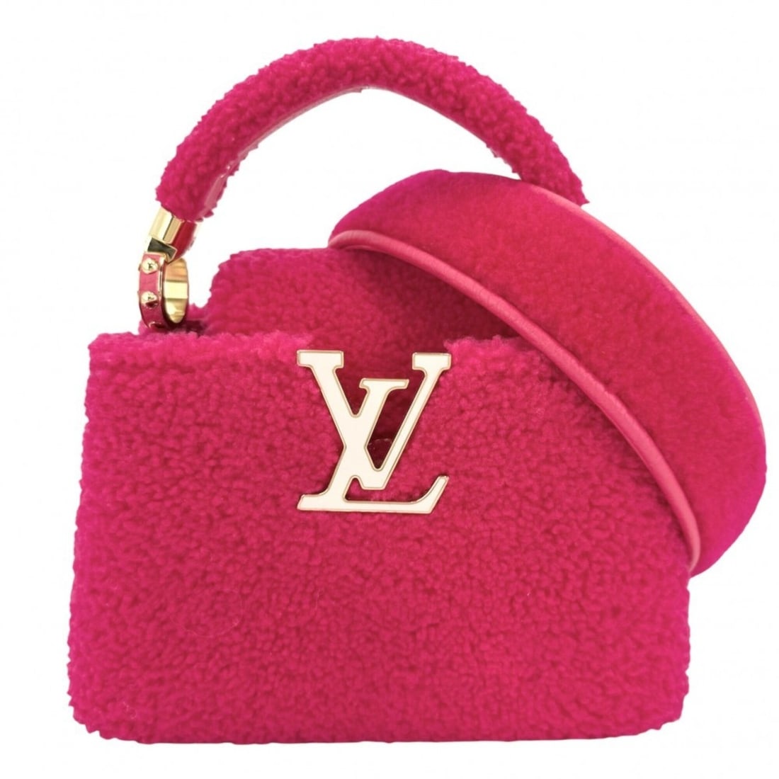 Louis Vuitton Women's Capucines Mini Handbag Shoulder Bag Crossbody LOUIS VUITTON M21048 Shearling: --- Catalog ---Category: SizeSize (HxWxD): 13.5cm x 21cm x 9cm / 5.31'' x 8.26'' x 3.54''Category: DesignType: Handbag, Shoulder bagColor: Hot pinkGender: WomenMaterial: Leather Category: GeneralBrand