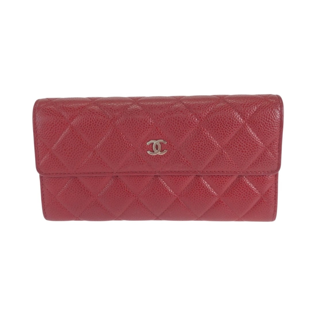 CHANEL Matelassé Coco Mark Red Silver Hardware Caviar Leather Long Wallet for Women: --- Catalog ---Category: SizeSize (HxWxD): 10cm x 19cm x 2cm / 3.93'' x 7.48'' x 0.78''Category: DesignType: Long wallet (bi-fold)Color: Red colorGender: WomenMaterial: Grained Calfskin Category: Gene