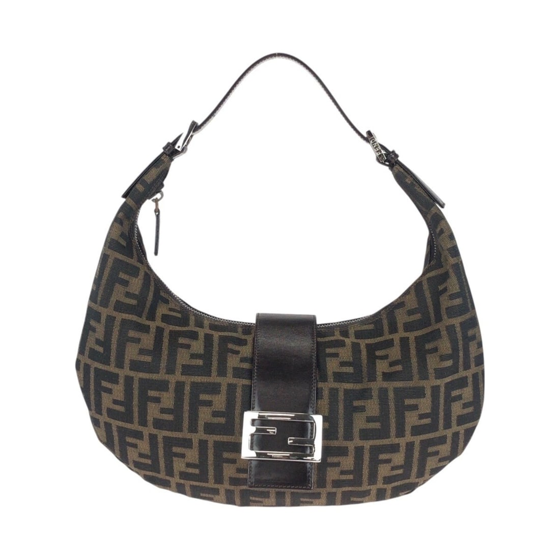FENDI Vintage Zucca Mamma Bucket Crescent Moon Bag Brown Silver Hardware Canvas Leather Shoulder: --- Catalog ---Category: SizeSize (HxWxD): 26cm x 33cm x 5cm / 10.23'' x 12.99'' x 1.96''Category: DesignType: Handbag, Shoulder bagColor: BrownGender: WomenMaterial: Canvas , Leather Hardware Color: 