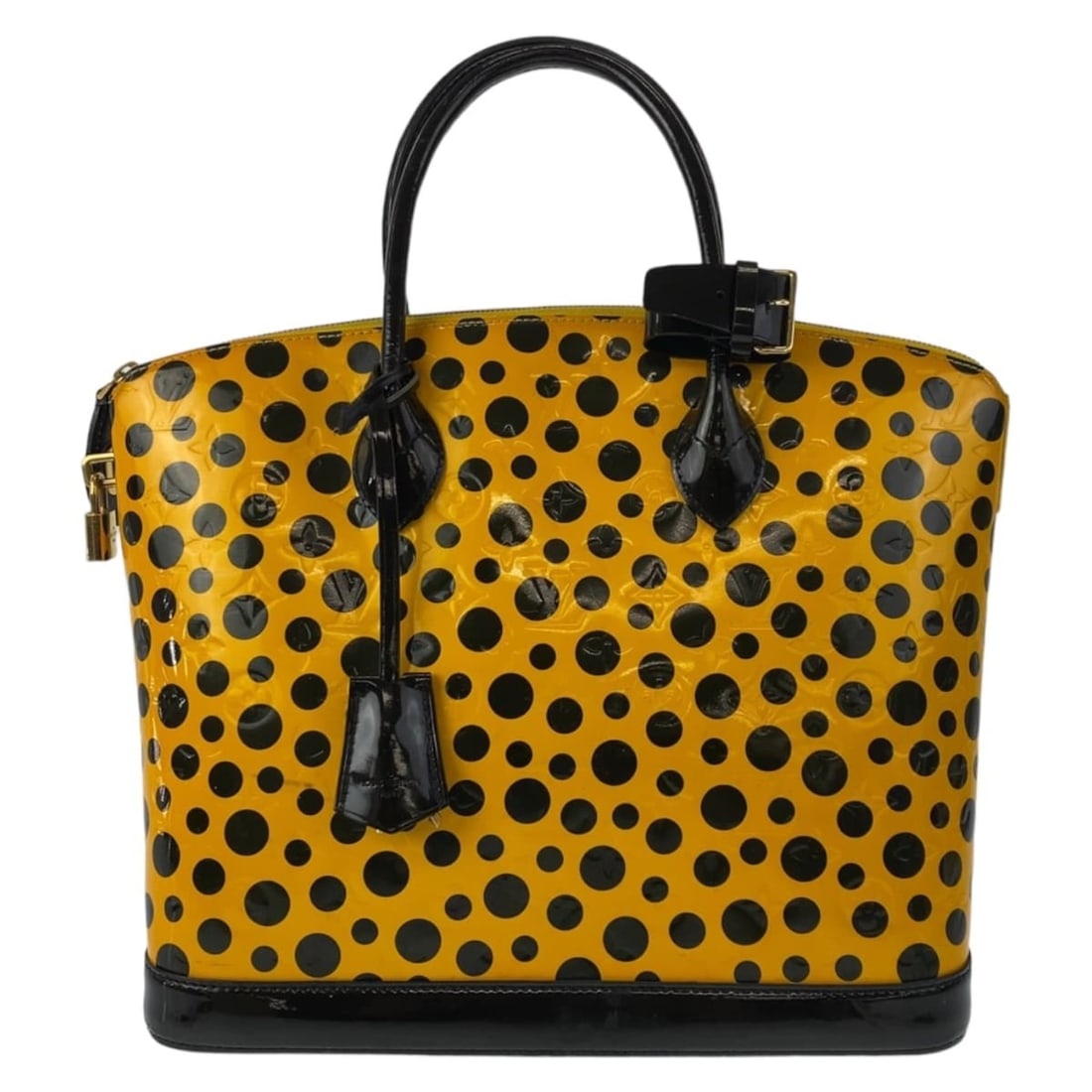 LOUIS VUITTON Vintage Monogram Vernis Lockit MM Yayoi Kusama Yellow Black Gold Hardware Patent: --- Catalog ---Category: SizeSize (HxWxD): 29cm x 38cm x 17cm / 11.41'' x 14.96'' x 6.69''Category: DesignType: Handbag, Tote bagColor: Black, YellowGender: WomenMaterial: Patent leather Hardware Colo