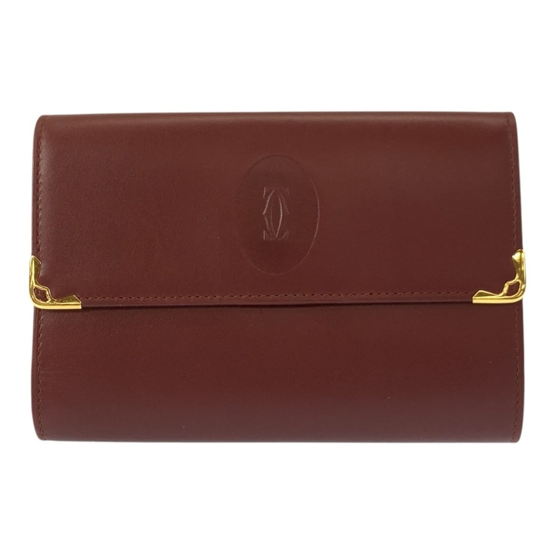 CARTIER Cartier Must Line Bordeaux Gold Hardware Leather Folding Wallet Compact for Women: --- Catalog ---Category: SizeSize (HxWxD): 10cm x 14cm x 2cm / 3.93'' x 5.51'' x 0.78''Category: DesignType: Coin purse/coin caseColor: BordeauxGender: WomenMaterial: Leather Category: GeneralBrand: C