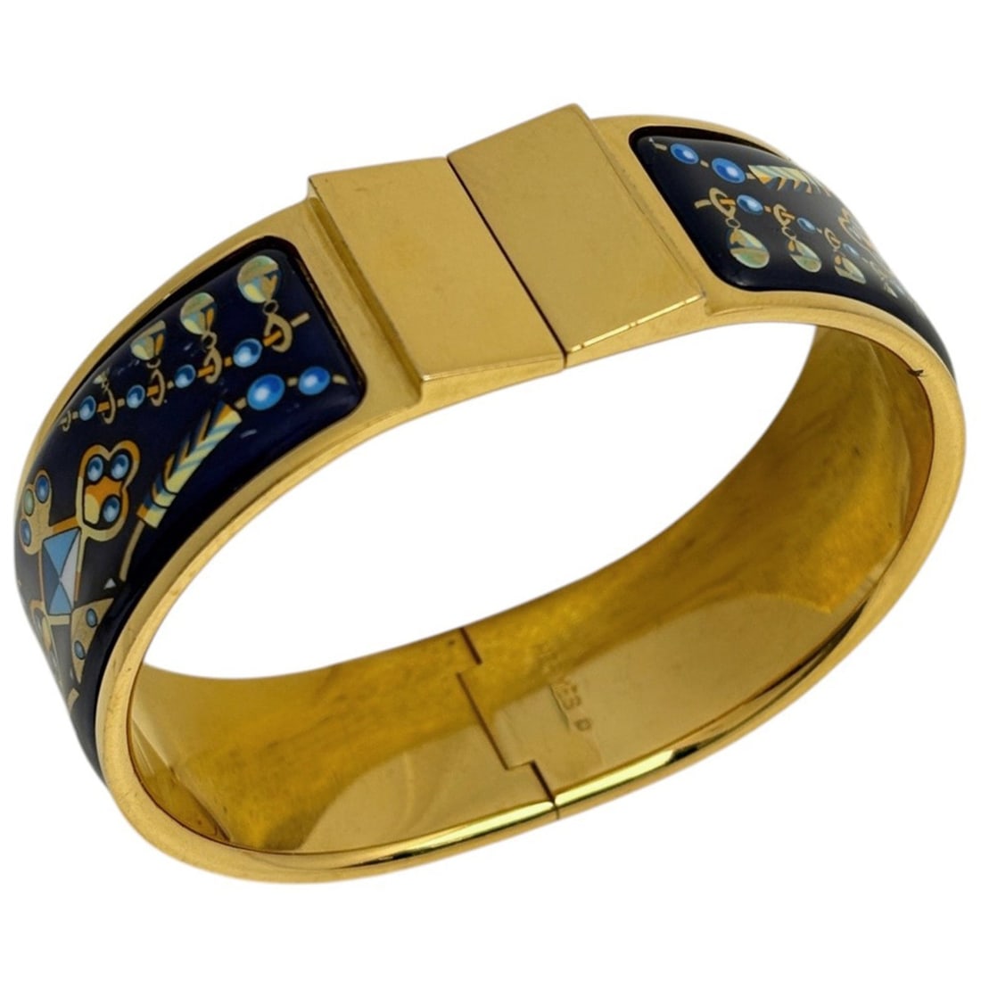 Hermes HERMES Email GM Loquet Cloisonné Bangle GP Gold Blue Women's (1 of 8)