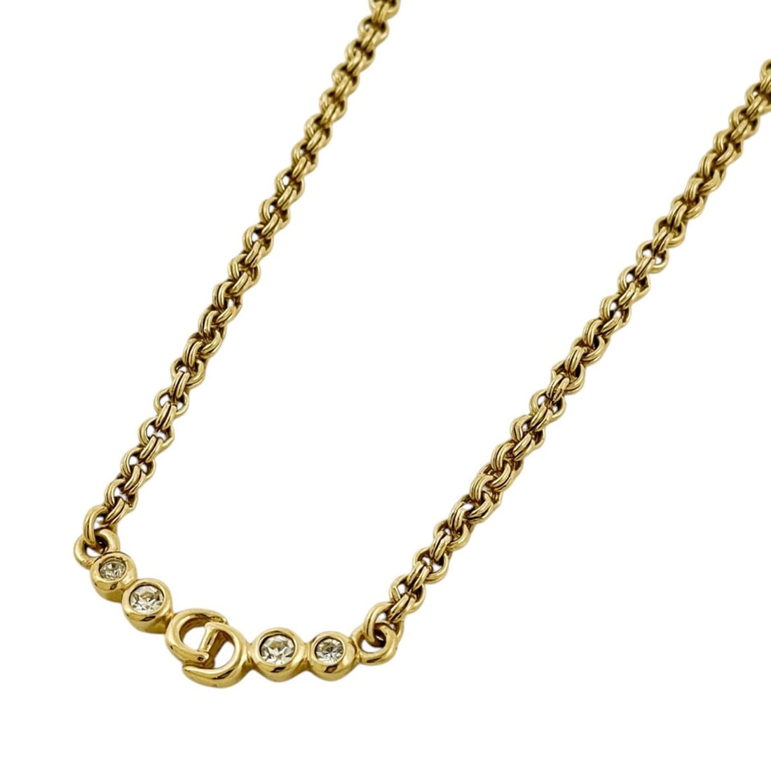 Christian Dior Logo Rhinestone Necklace, GP Gold, Women's: --- Catalog ---Category: SizeNeck Circumference: 43 cm / 16.92''Category: DesignColor: GoldGender: WomenMaterial: RhinestoneNecklace Type: NecklaceCategory: GeneralBrand: Christian Dior--- Item List -
