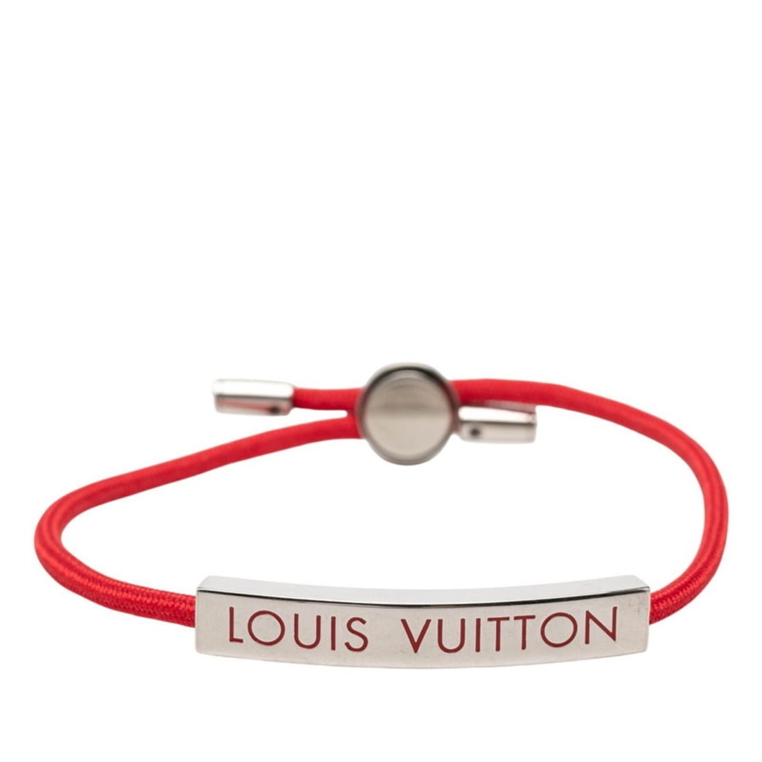 Louis Vuitton Bracelet LV Space Logo Plate M00274 Red Metal Nylon Women's LOUIS VUITTON (1 of 12)