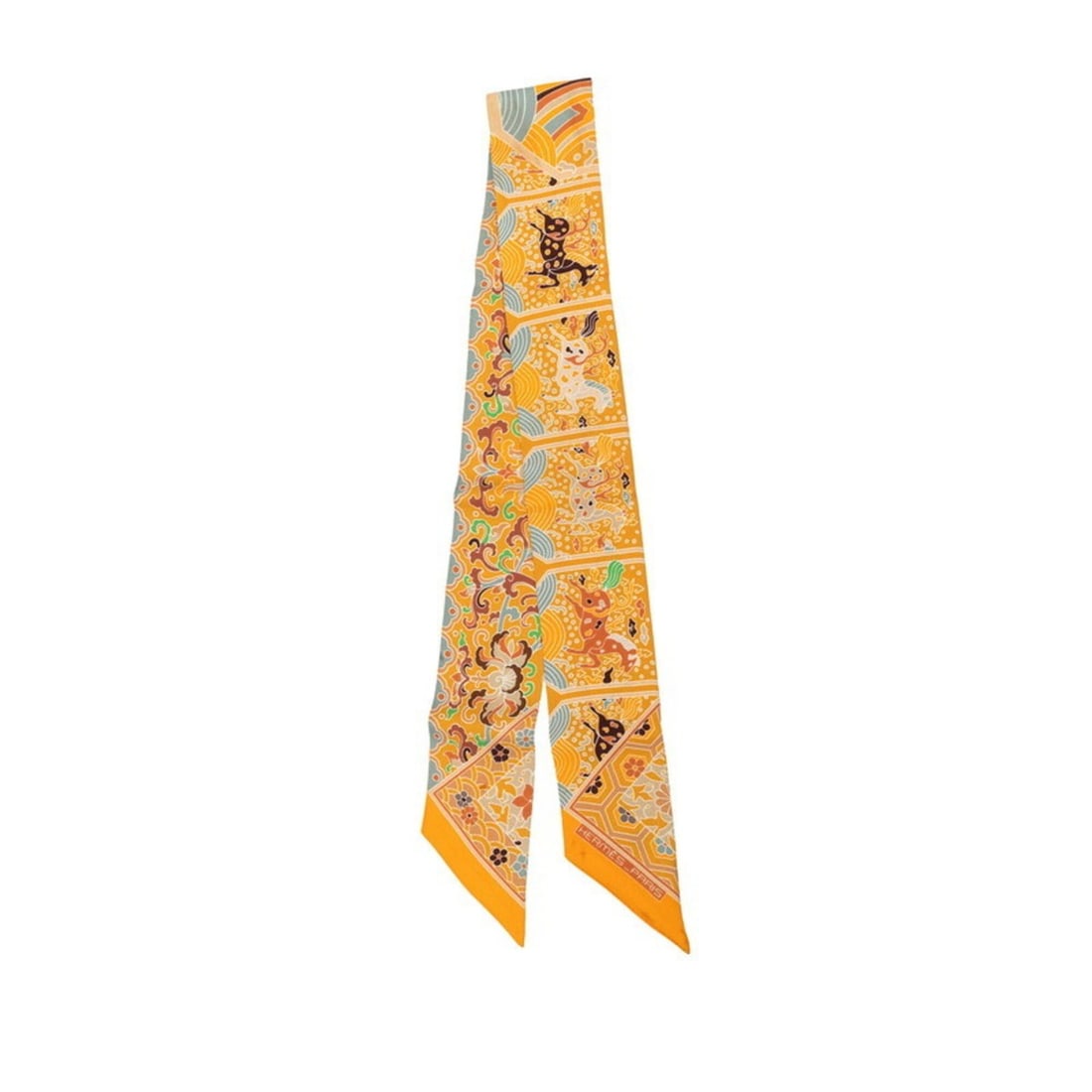 Hermes Twilly Collections Imperiales Royal Collection Scarf Muffler Orange Multicolor Silk Women's: --- Catalog ---Category: SizeSize (LxW): 84cm x 5cm / 33.07'' x 1.96''Category: DesignType: ScarfColor: Multi-color, OrangeGender: WomenMaterial: Silk Category: GeneralBrand: Hermes--- Item List ---Se