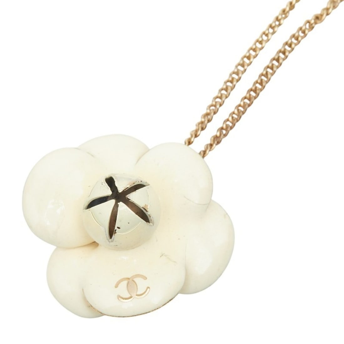 Chanel Coco Mark Camellia Flower Motif Necklace 02P Gold Ivory Plated Women's CHANEL (1 of 14)