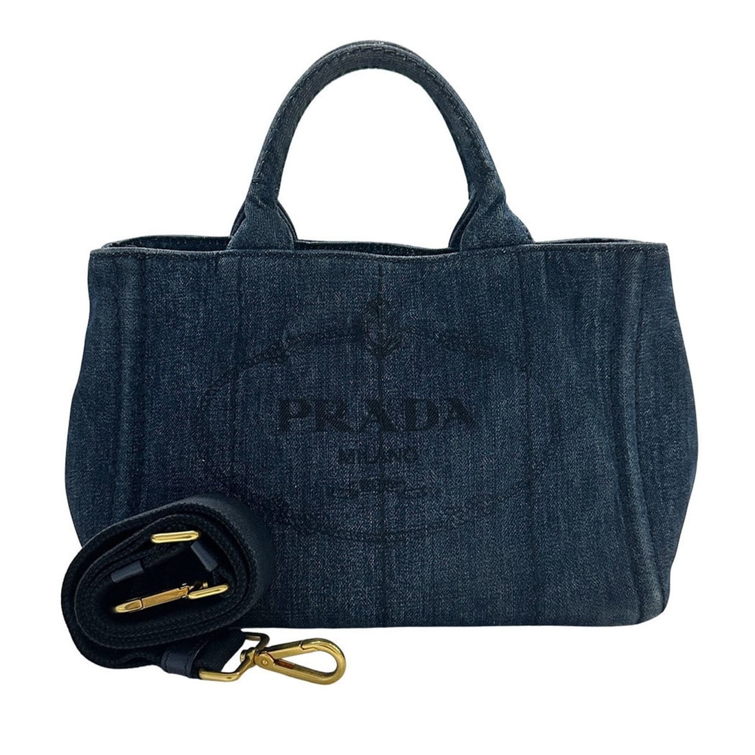 Prada PRADA handbag for women, brand name, handbag/shoulder bag, 2-way, denim, Canapa Mini, indigo: --- Catalog ---Category: SizeSize (HxWxD): 19cm x 28cm x 14.5cm / 7.48'' x 11.02'' x 5.7''Category: DesignType: Handbag, Shoulder bagColor: Dark blueGender: WomenMaterial: Denim Category: GeneralMPN: 
