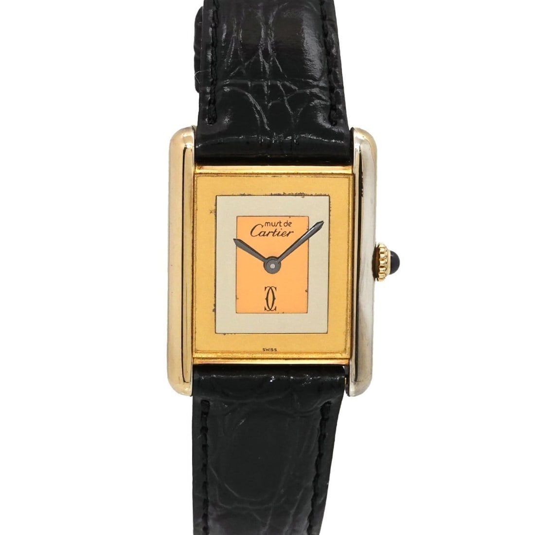 Cartier Must Tank Vermeil Trinity Ladies Watch, 3 Colors, SV925, Manual Winding Watch: --- Catalog ---Category: SizeWrist Size: 14cm - 18cm / 5.51'' - 7.08''Case Diameter: 23mm / 0.91''Category: DesignType: WristwatchGender: WomenMaterial (Band): LeatherMaterial (Case): Gold plated, Sil