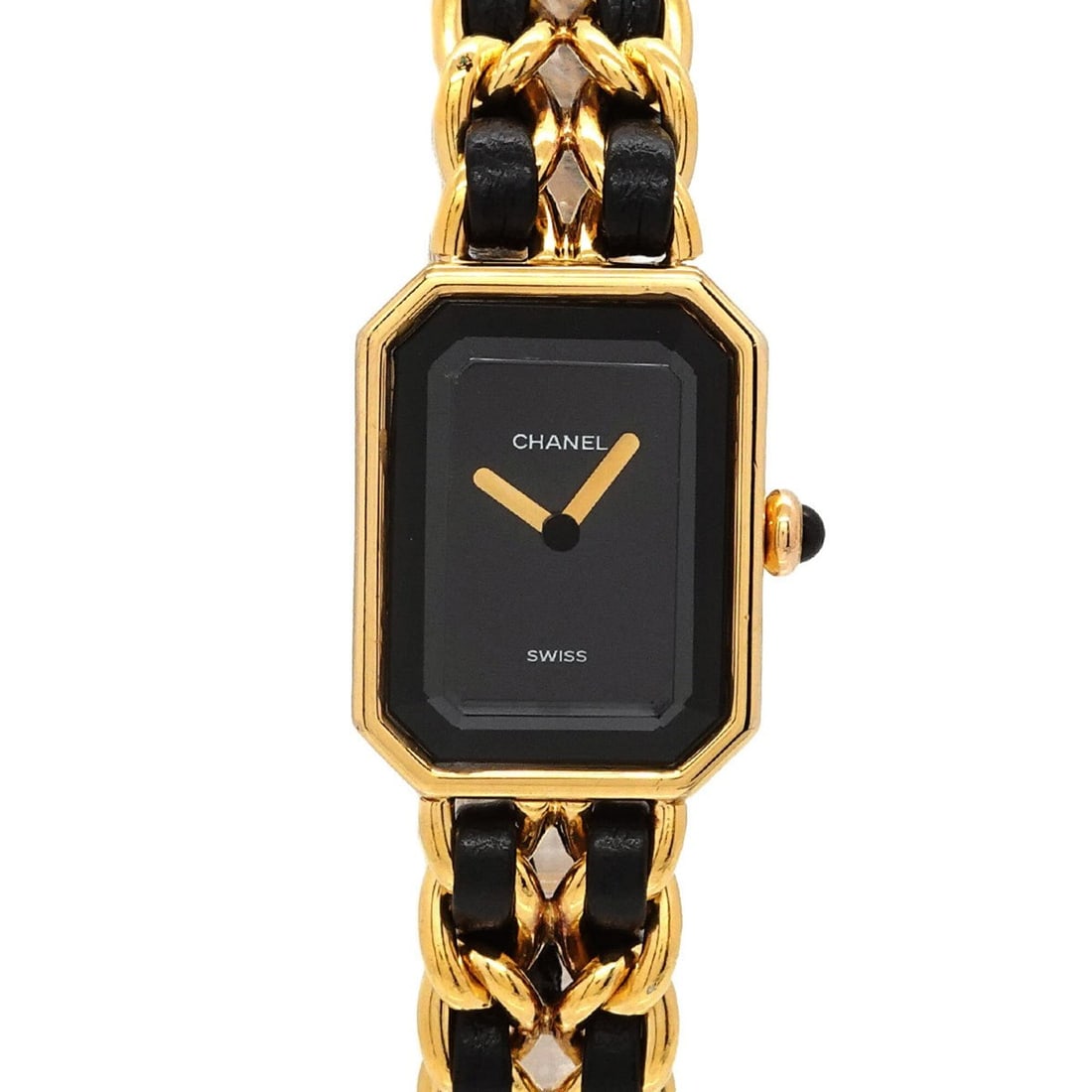 Chanel Premiere XL size H0001 Women's Watch Black Gold Quartz: --- Catalog ---Category: SizeWrist Size: 17cm / 6.69''Case Diameter: 20mm / 0.79''Category: DesignType: WristwatchGender: WomenColor (Dial): BlackMaterial (Band): Gold plated, Leather, Stainless steel