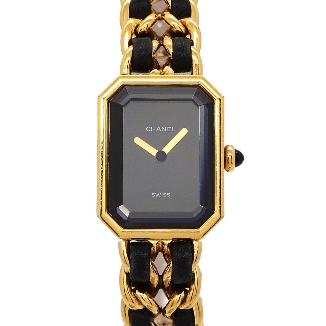 Chanel Premiere H0001 Women's Watch, Size M, Black & Gold, Quartz Movement.: --- Catalog ---Category: SizeWrist Size: 15cm / 5.9''Case Diameter: 20mm / 0.79''Category: DesignType: WristwatchGender: WomenColor (Dial): BlackMaterial (Band): Gold plated, Leather, Stainless steelM