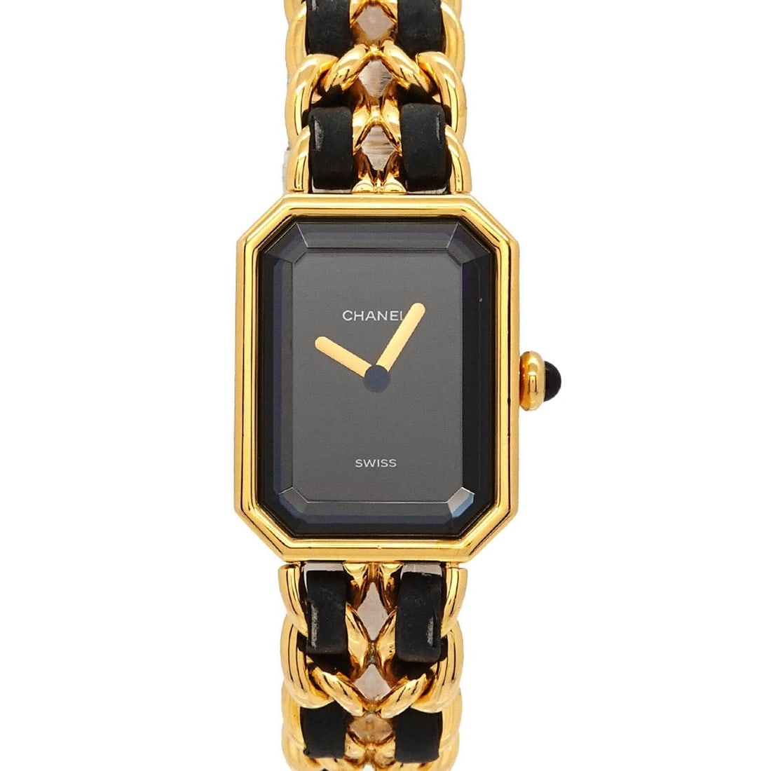 Chanel Premiere H0001 Women's Watch, Size M, Black & Gold, Quartz Movement.: --- Catalog ---Category: SizeWrist Size: 15cm / 5.9''Case Diameter: 20mm / 0.79''Category: DesignType: WristwatchGender: WomenColor (Dial): BlackMaterial (Band): Gold plated, Leather, Stainless steelM