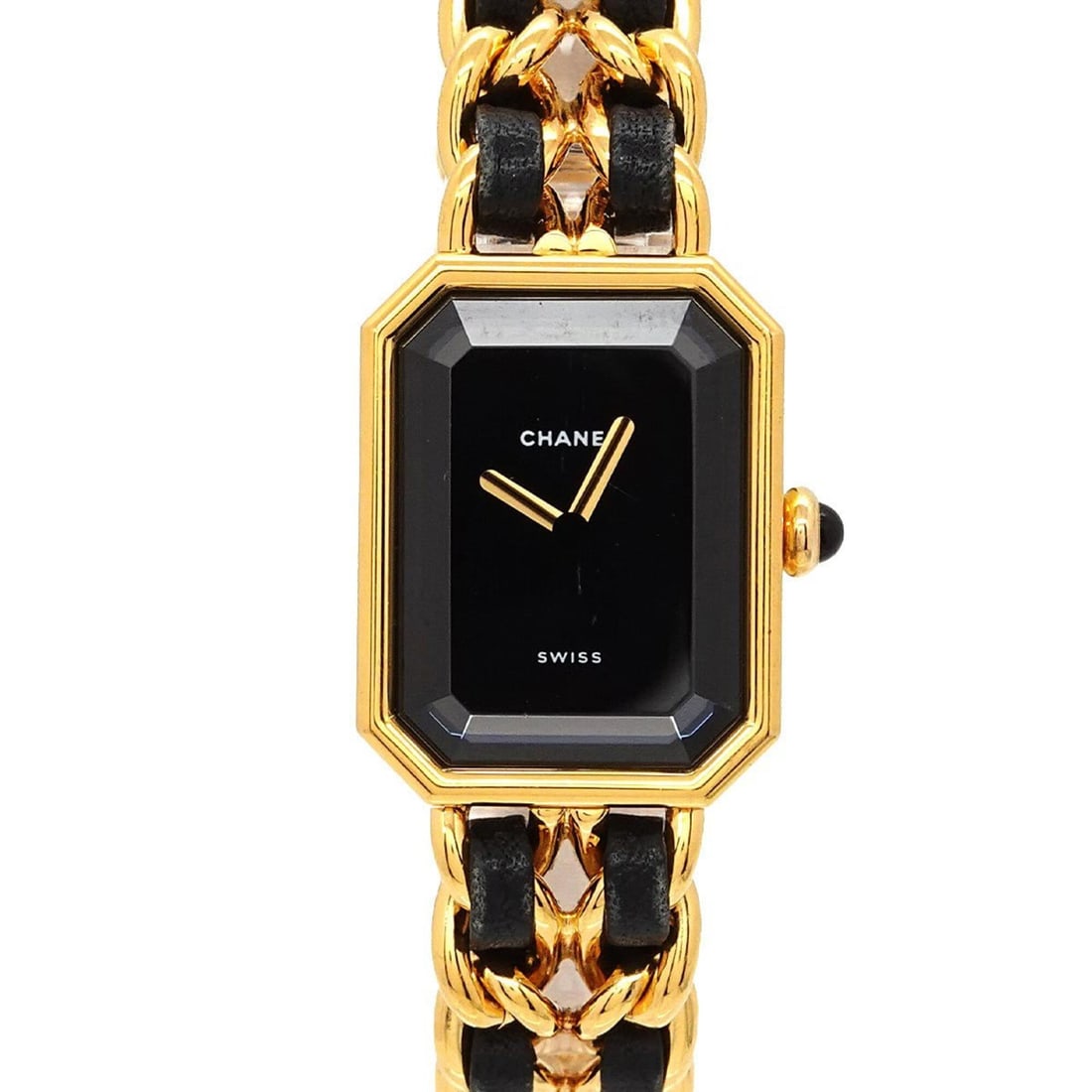 Chanel Premiere H0001 Women's Watch, Size M, Black & Gold, Quartz Movement.: --- Catalog ---Category: SizeWrist Size: 15cm / 5.9''Case Diameter: 20mm / 0.79''Category: DesignType: WristwatchGender: WomenColor (Dial): BlackMaterial (Band): Gold plated, Leather, Stainless steelM
