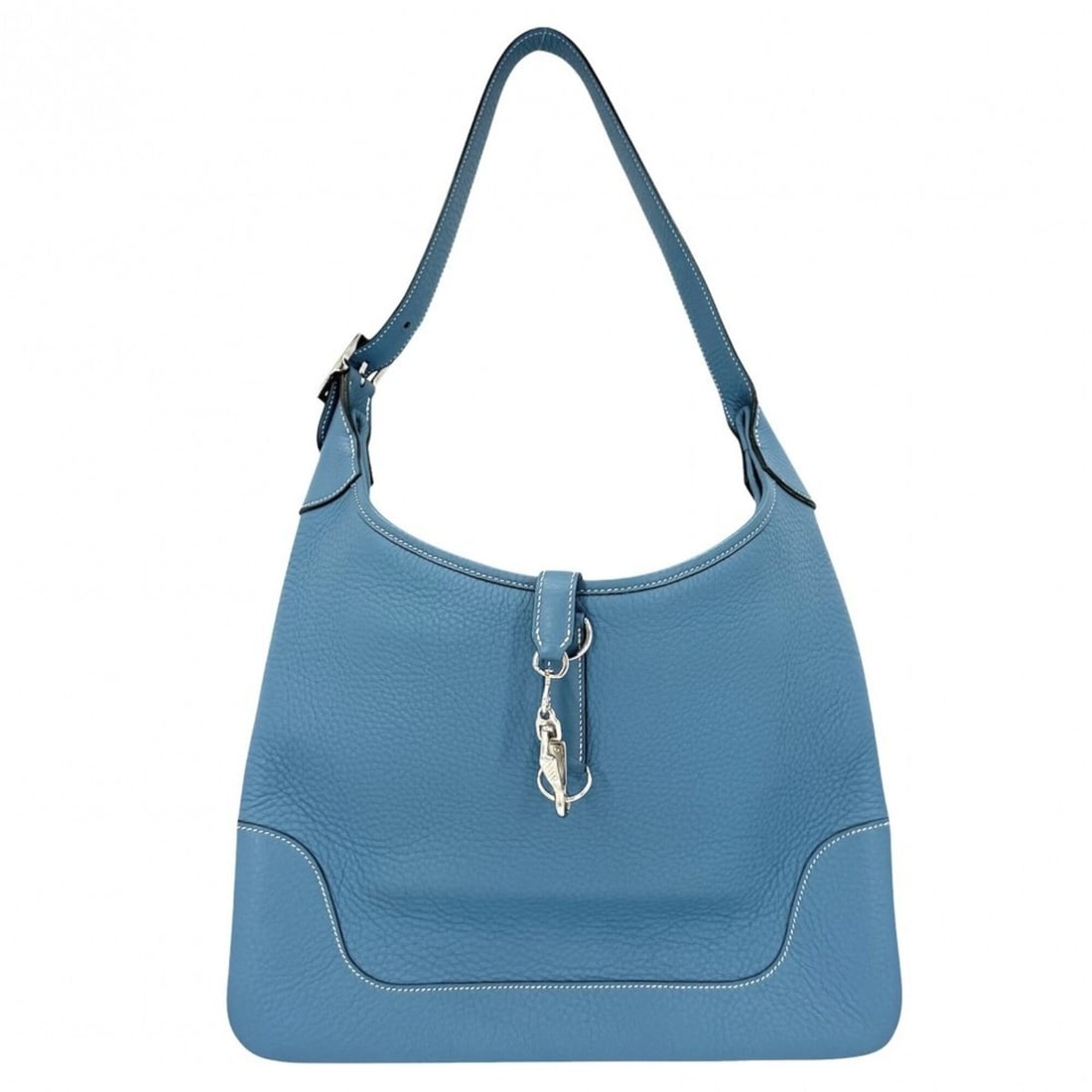 Hermes Trim 35 One-Shoulder Bag for Women, HERMES ?H Stamp, Leather, Blue, Silver Hardware, 2004: --- Catalog ---Category: SizeSize (HxWxD): 26cm x 35cm x 1cm / 10.23'' x 13.77'' x 0.39''Category: DesignType: Shoulder bagColor: BlueGender: WomenMaterial: Leather Category: GeneralBrand: Hermes--- I