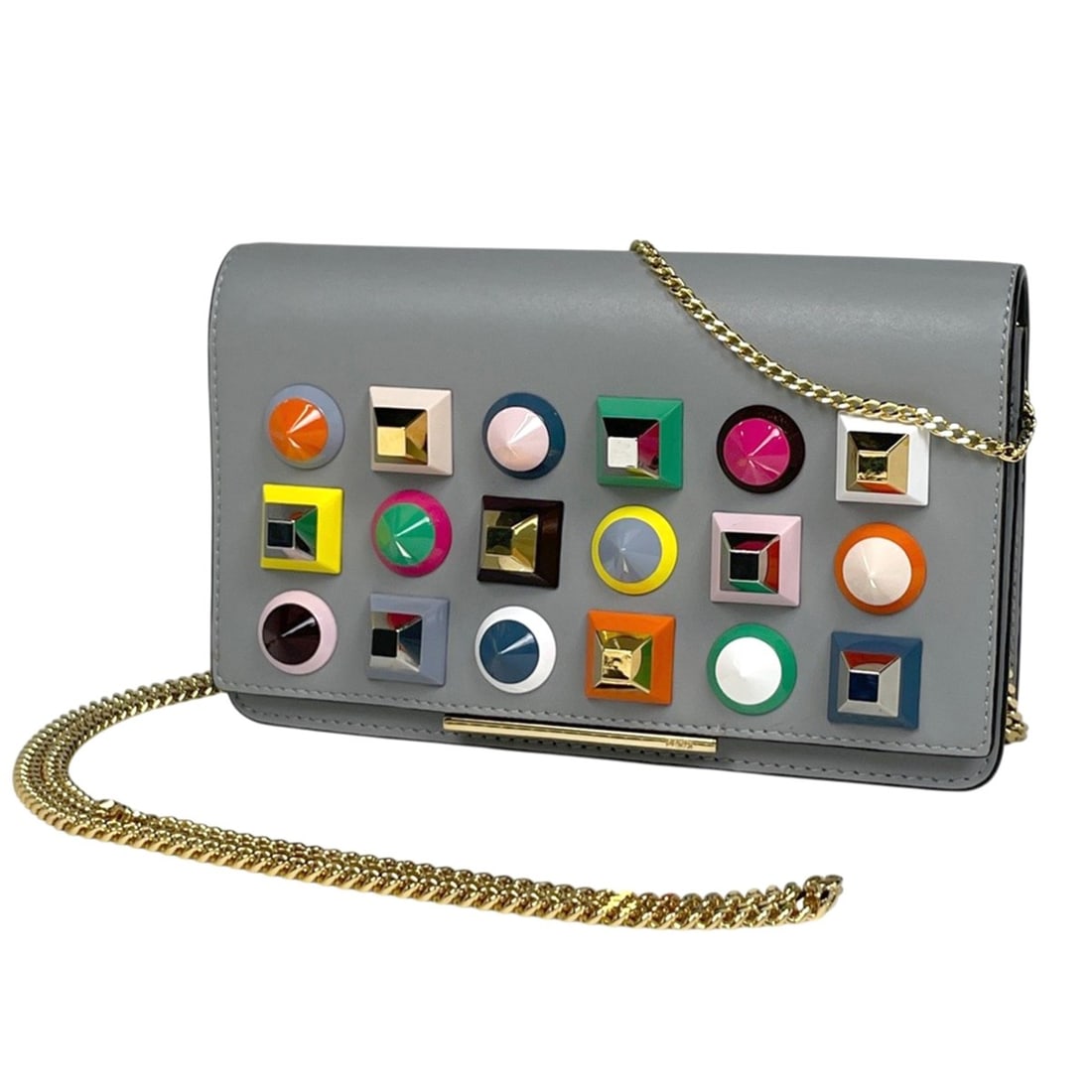 Fendi Studded Chain Wallet Rainbow Multi Shoulder Bag Leather Gray Multicolor 8M0346 Women's (1 of 11)