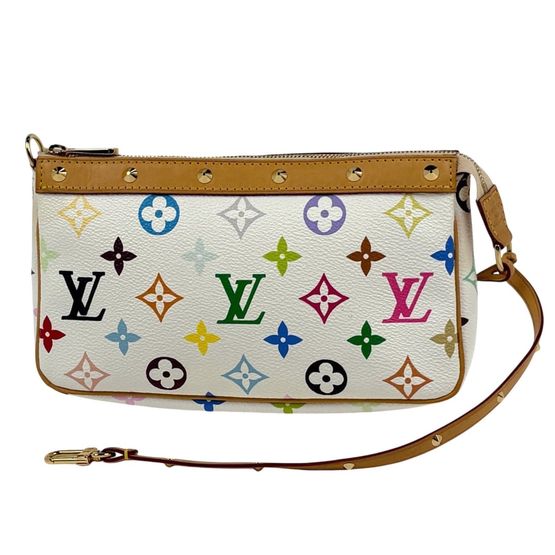 Louis Vuitton Pochette Accessoires Studded Makeup Accessory Pouch Monogram Multicolor Blanc (White): --- Catalog ---Category: SizeSize (HxWxD): 13cm x 21cm x 4cm / 5.11'' x 8.26'' x 1.57''Category: DesignType: Pochette, PouchColor: Blanc, Multi-color, WhiteGender: WomenMaterial: Monogram Multicolore 