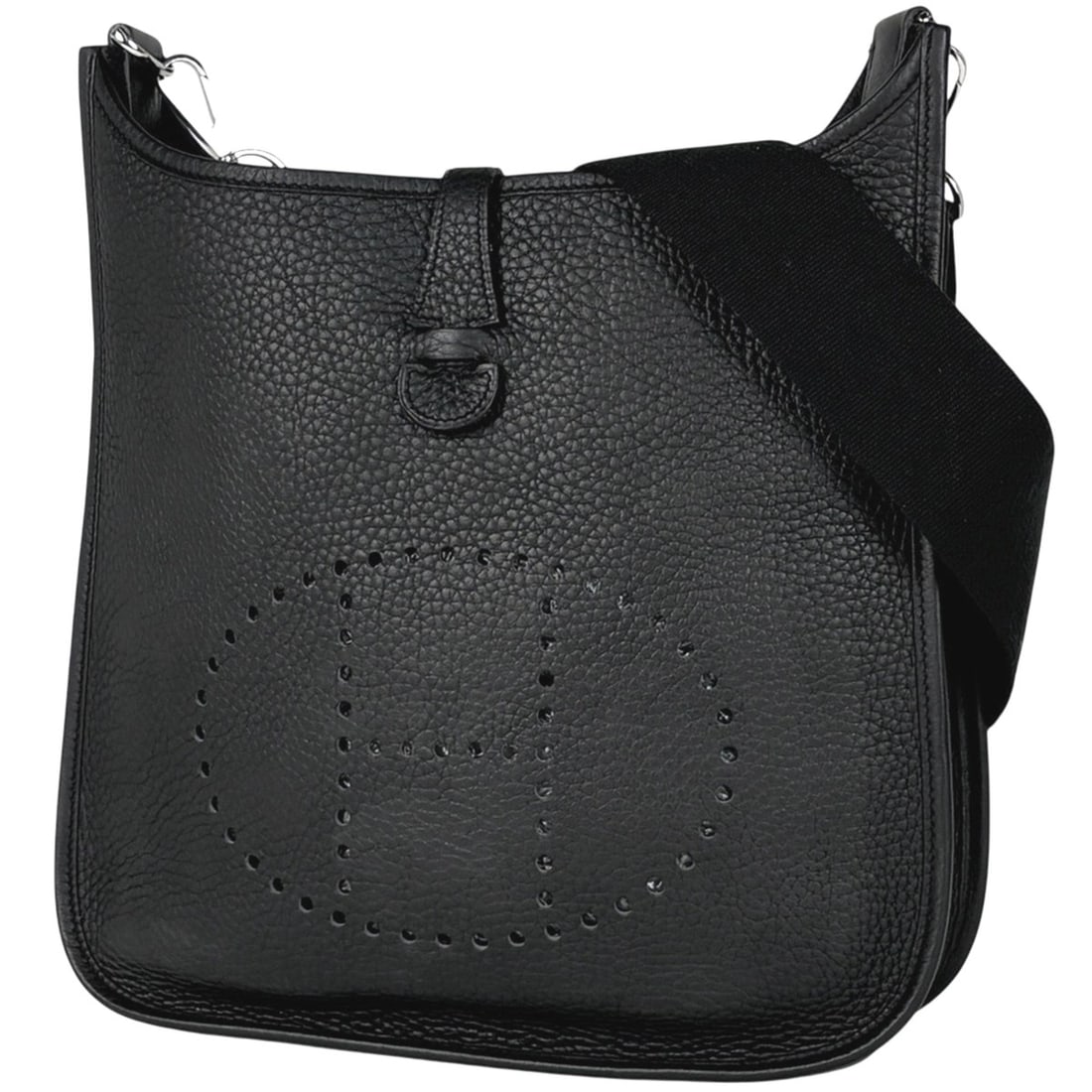 Hermes Evelyne 1 PM Perforated H Logo Shoulder Bag, Taurillon Clemence Leather, Black, J, Women's: --- Catalog ---Category: SizeSize (HxWxD): 29cm x 28cm x 7cm / 11.41'' x 11.02'' x 2.75''Category: DesignType: Shoulder bagColor: BlackGender: WomenMaterial: Taurillon clemence leather Category: Gener
