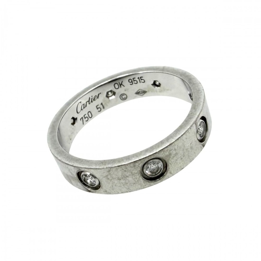 Cartier Love Ring for Women, 8-Diamond, 18K White Gold (Au750), Size 51, Approx. 4.5g, Item No.: --- Catalog ---Category: SizeUS Size: 6Brand Size: 51Category: DesignType: Band ringGender: WomenMaterial: White gold (18K)Category: GeneralBrand: Cartier--- Item List ---Section: ConditionRanking: Ra