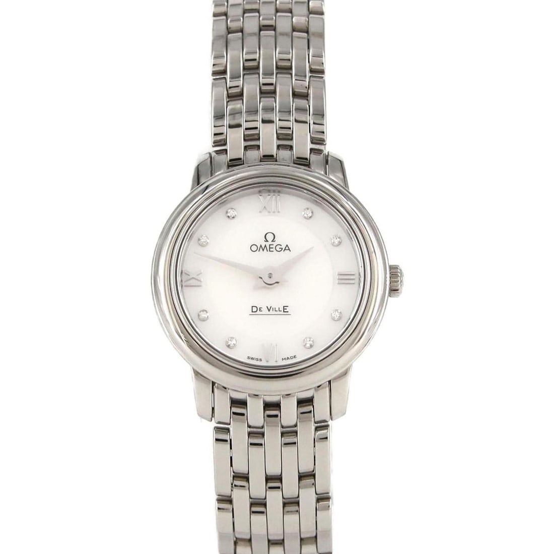 Omega De Ville Prestige 8P 424.10.24.60.55.001 Stainless Steel Quartz Watch: --- Catalog ---Category: SizeWrist Size: 16cm / 6.29''Case Diameter: 24mm / 0.94''Category: DesignType: WristwatchGender: WomenColor (Dial): Mother of pearlMaterial (Band): Stainless steelMaterial (Ca