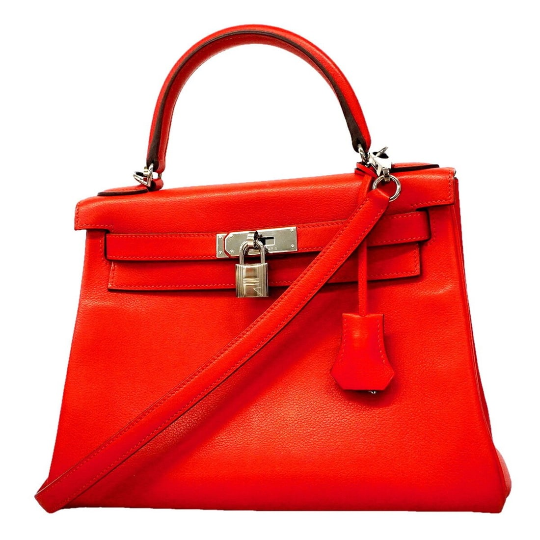 Hermes Kelly 28 Evercolor Rouge Tomato Handbag, X Stamp, 2-way Bag for Women, OP008136: --- Catalog ---Category: SizeSize (HxWxD): 20cm x 29cm x 12cm / 7.87'' x 11.41'' x 4.72''Category: DesignType: HandbagColor: Red colorGender: WomenHardware Color: SilverCategory: GeneralBrand: Hermes-