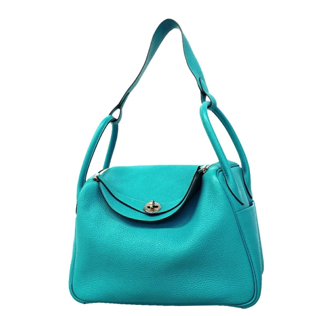 Hermes Lindy 30 Handbag, Taurillon Clemence Leather, Turquoise, ?R Stamp, 2-way Bag for Women, (1 of 12)