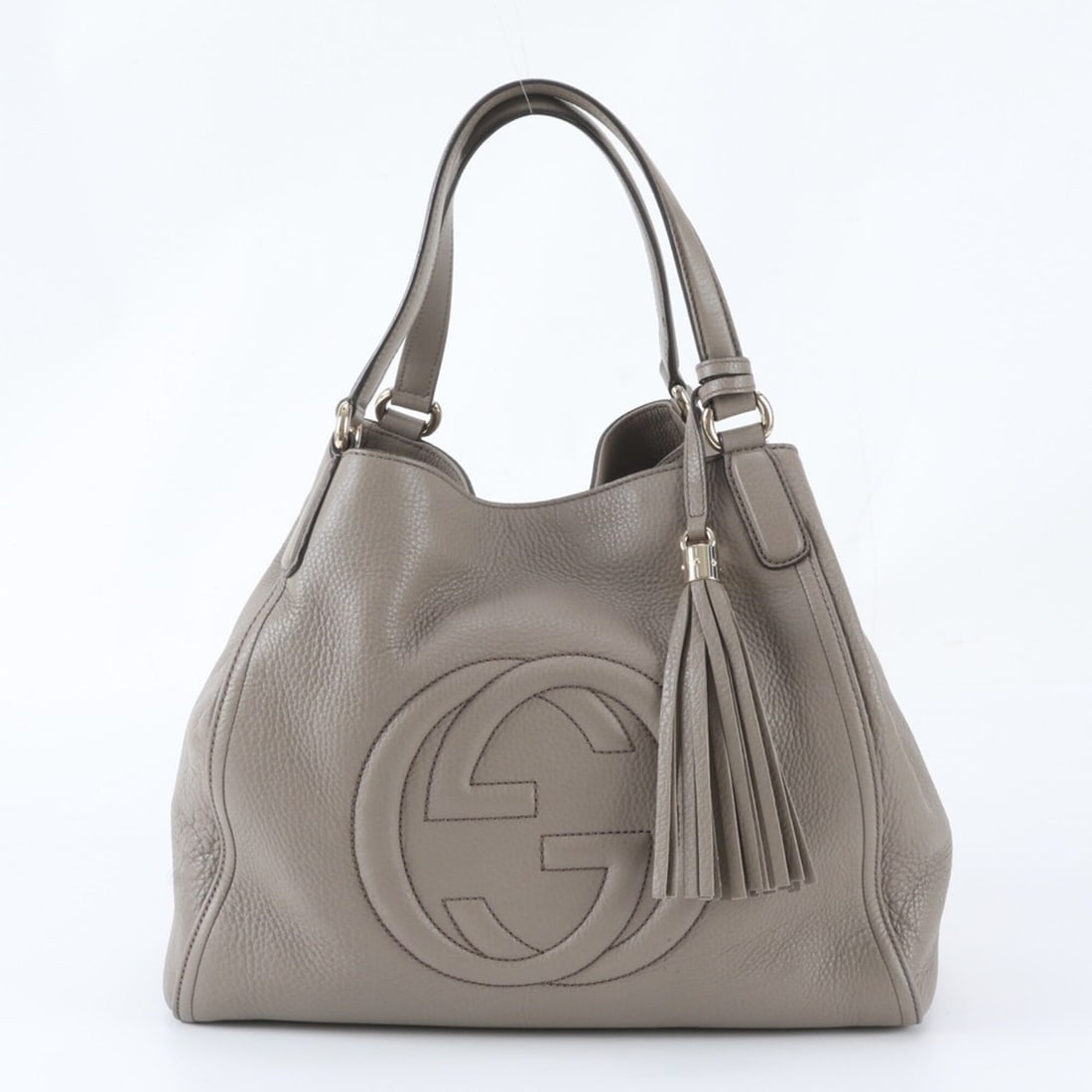 Gucci Soho Interlocking G 282309 Leather Tote Bag Handbag with Control Card - Women's: --- Catalog ---Category: SizeSize (HxWxD): 30cm x 35cm x 15cm / 11.81'' x 13.77'' x 5.9''Handle Length: 37cm / 14.56''Category: DesignType: Handbag, Tote bagColor: GrayGender: WomenMaterial: Leather C