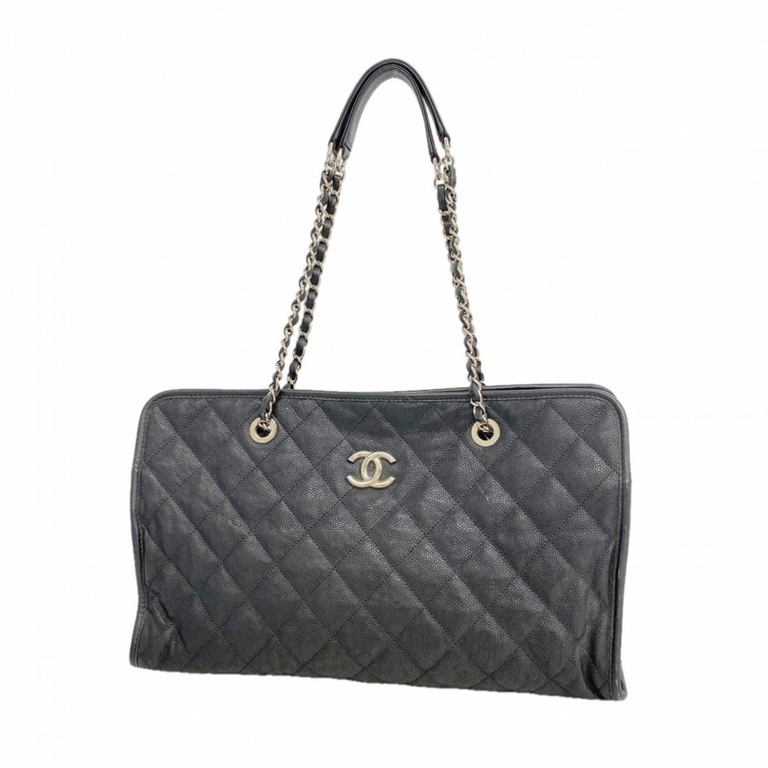 Chanel Tote Bag/Chain Tote, Matelassé Caviar Leather, Black, Women's OP011329 (1 of 15)