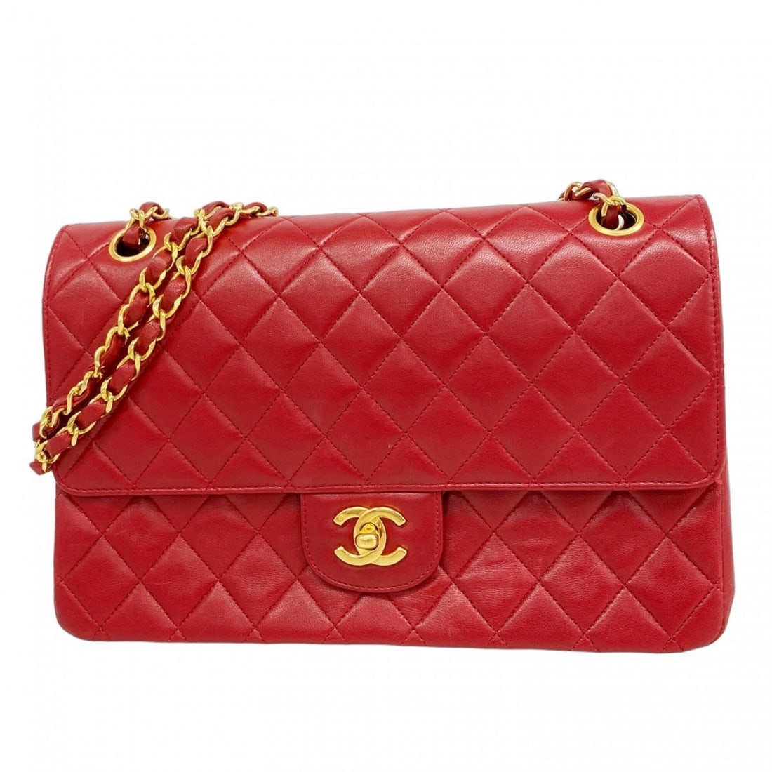Chanel Matelassé Shoulder Bag, Double Flap, Chain, Lambskin, Red, Women's (1 of 12)