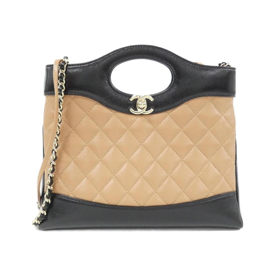 Chanel 31 line AS4133 handbag: --- Catalog ---Category: SizeSize (HxWxD): 19.5cm x 23cm x 5cm / 7.67'' x 9.05'' x 1.96''Category: DesignType: HandbagColor: Beige, BlackGender: WomenMaterial: Leather Hardware Color: GoldLeather/Fur 