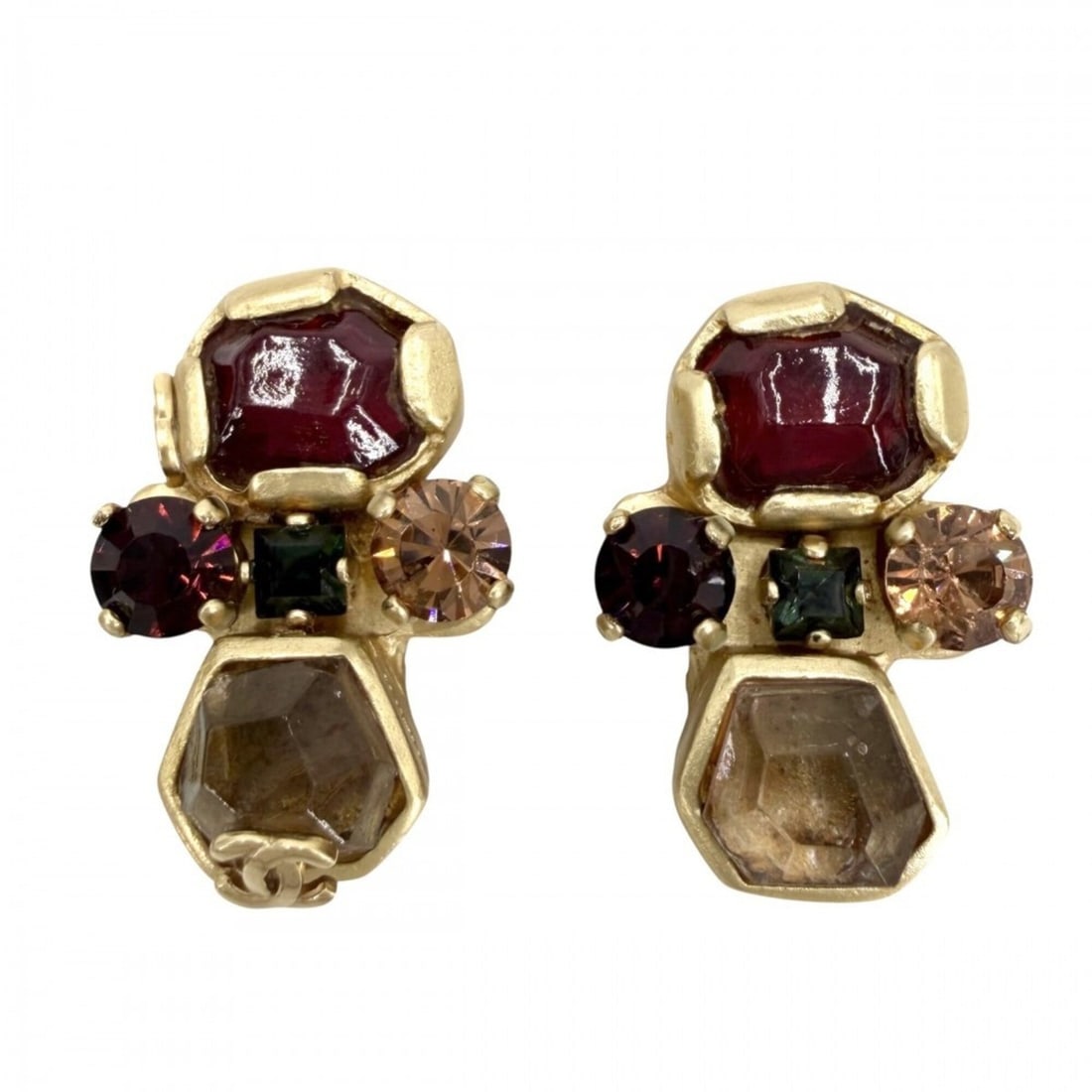 Chanel Earrings for Women, Gripoix Coco Mark Vintage Accessory, CHANEL GP Color Stone 01A Gold: --- Catalog ---Category: SizeSize (HxWxD): 28.00mm x 18.00mm / 1.10'' x 0.71''Category: DesignType: Clip earringsColor: Gold, Multi-colorGender: WomenMaterial: Gold platingCategory: GeneralBrand: