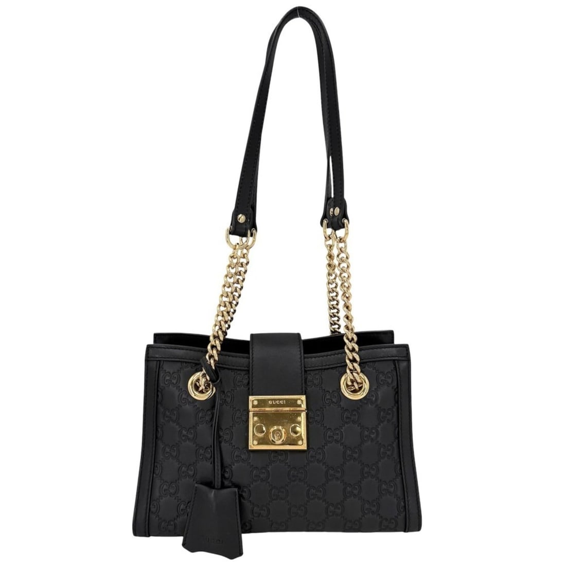 Gucci Women's Shoulder Bag, Guccissima Padlock Chain GG Pattern, Leather, Black, Gold Hardware,: --- Catalog ---Category: SizeSize (HxWxD): 17cm x 26cm x 10cm / 6.69'' x 10.23'' x 3.93''Category: DesignType: Shoulder bagColor: BlackGender: WomenMaterial: Leather Category: GeneralMPN: 498156Brand: