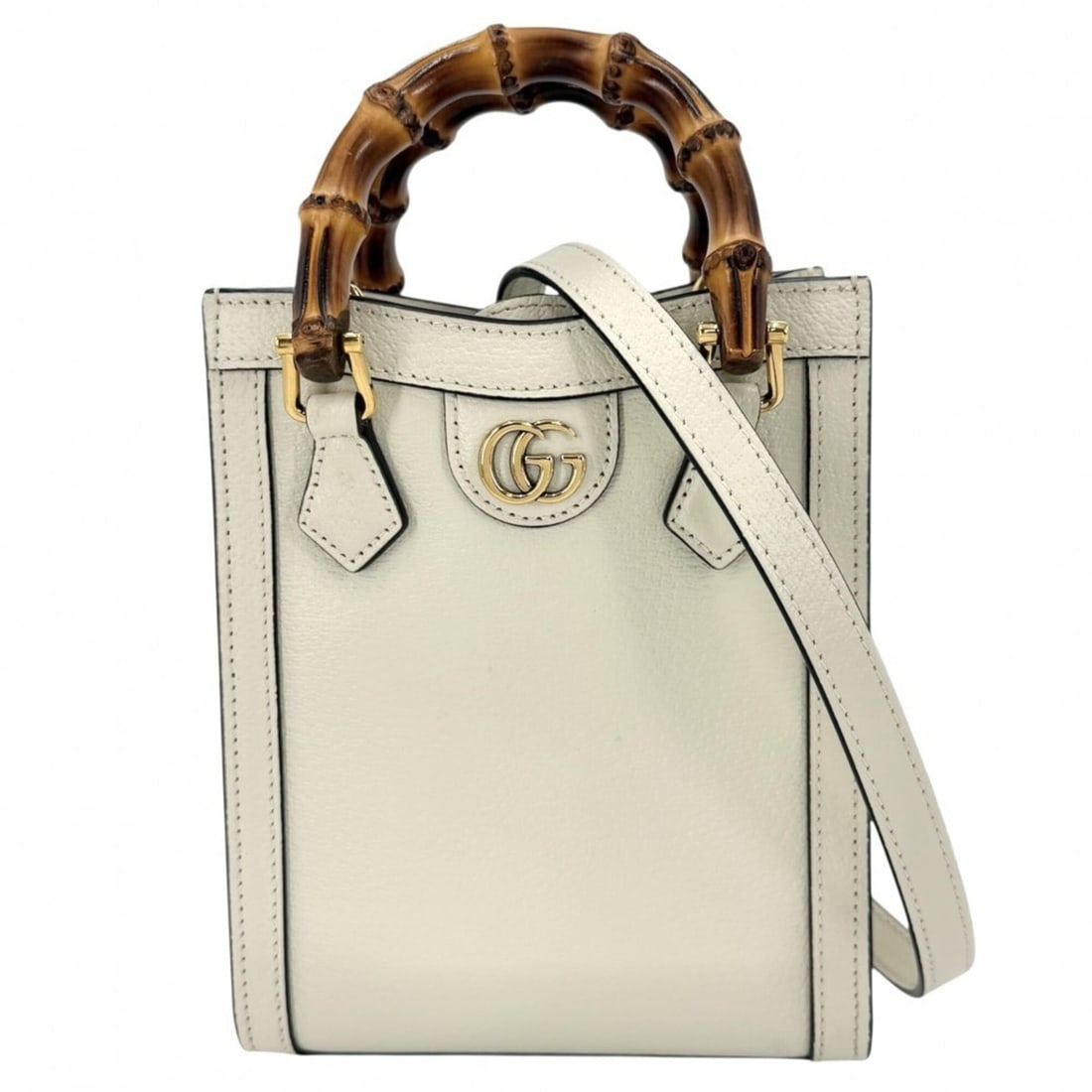 Gucci 3-Way Women's Bamboo Diana Mini Tote Bag, Handbag, Shoulder Crossbody GG Pattern, Leather,: --- Catalog ---Category: SizeSize (HxWxD): 19.5cm x 15.5cm x 6cm / 7.67'' x 6.1'' x 2.36''Category: DesignType: Handbag, Shoulder bagColor: IvoryGender: WomenMaterial: Leather Category: GeneralBrand: 