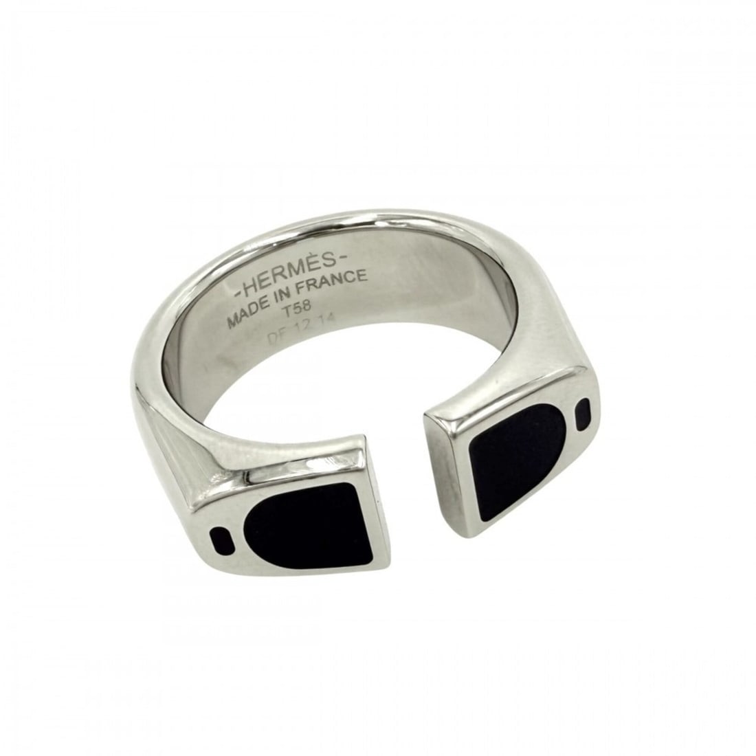Hermes Men's Etrier Ring, Accessory, Jewelry, Small Item, Size 58, Stainless Steel, Approx.: --- Catalog ---Category: SizeJP Size: 17.5US Size: 8.5Category: DesignType: Band ringColor: Navy, SilverGender: MenMaterial: Stainless steelCategory: GeneralBrand: Hermes--- Item List ---Section: Cond