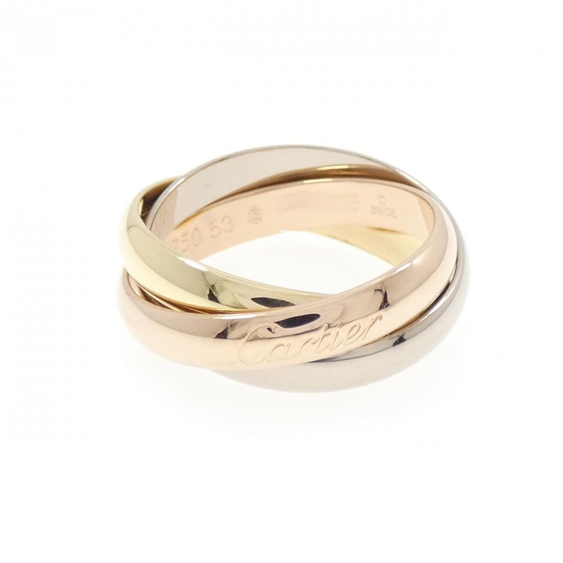 Cartier Trinity Ring: --- Catalog ---Category: SizeUS Size: 6.5Brand Size: 53Category: DesignType: Band ringGender: WomenMaterial: Pink gold (18K), White gold (18K), Yellow gold (18K)Category: GeneralMPN: B4052700Brand: