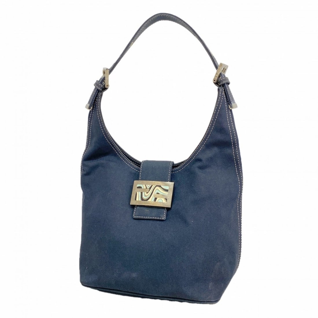 Fendi Canvas Handbag, Navy, Women's: --- Catalog ---Category: SizeSize (HxWxD): 18cm x 20cm x 13.5cm / 7.08'' x 7.87'' x 5.31''Category: DesignType: HandbagColor: NavyGender: WomenMaterial: Canvas Hardware Color: SilverCategory: GeneralB