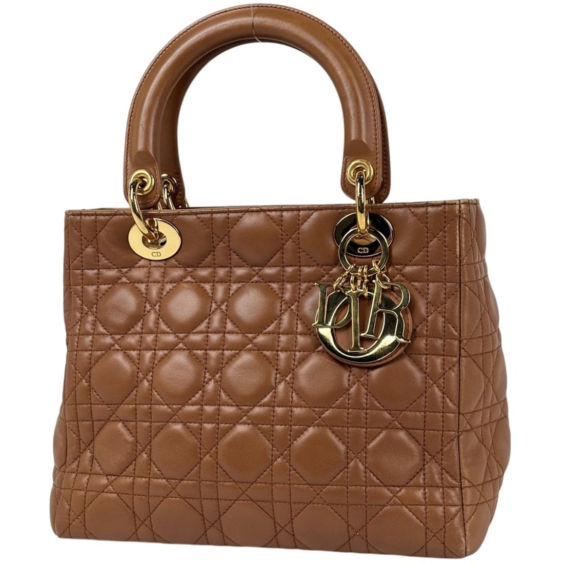 Christian Dior Lady 2-Way Cannage Handbag, Leather, Brown, Women's: --- Catalog ---Category: SizeSize (HxWxD): 19.5cm x 24cm x 11cm / 7.67'' x 9.44'' x 4.33''Category: DesignType: HandbagColor: BrownGender: WomenMaterial: Leather Category: GeneralBrand: Christian Dior