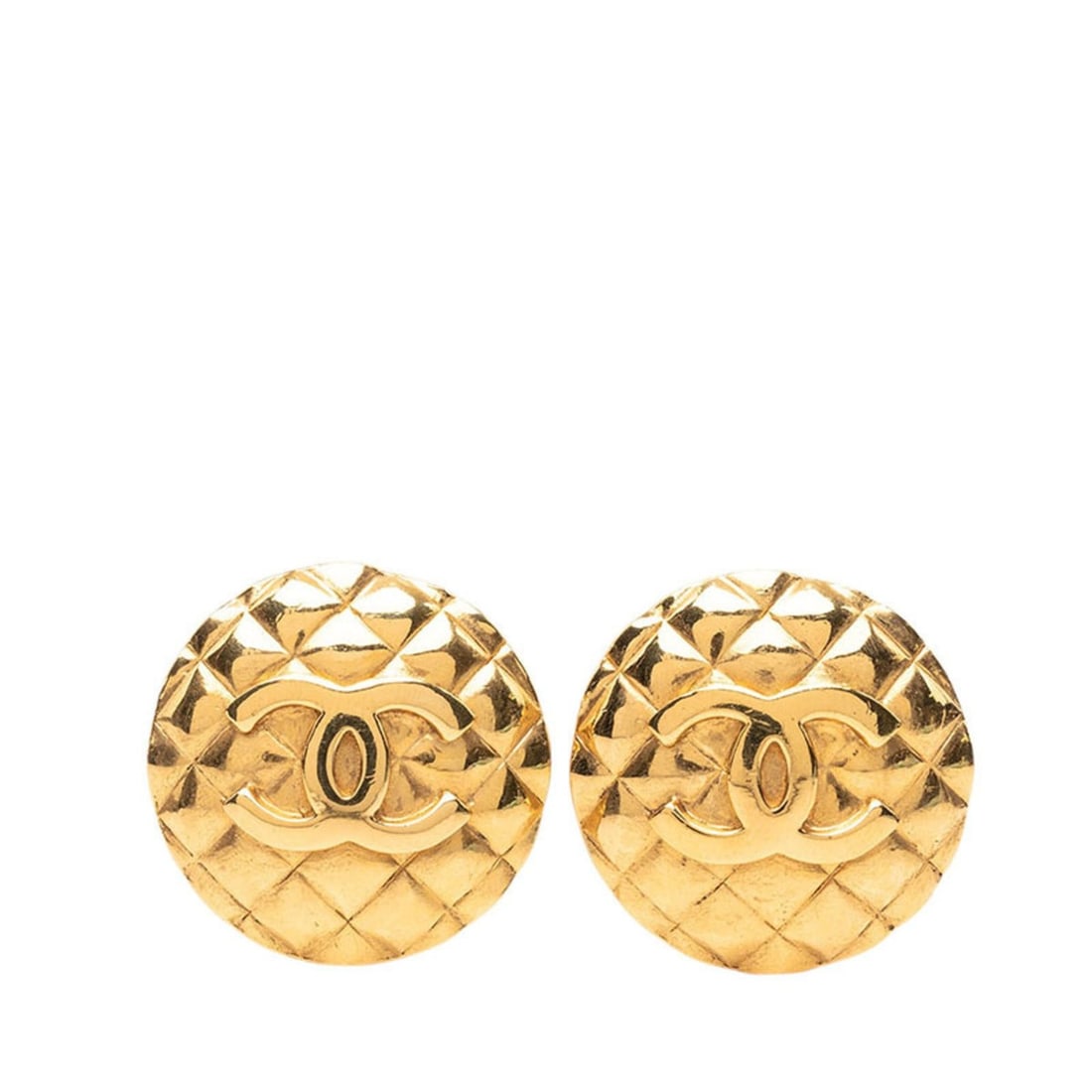 Chanel Coco Mark Matelassé Round Earrings, Size 23, Gold Plated (GP), Women's.: --- Catalog ---Category: SizeSize (HxWxD): 35.70mm x 35.60mm / 1.41'' x 1.40''Category: DesignType: Clip earringsColor: GoldGender: WomenMaterial: Gold platingCategory: GeneralBrand: Chanel--- Item Li