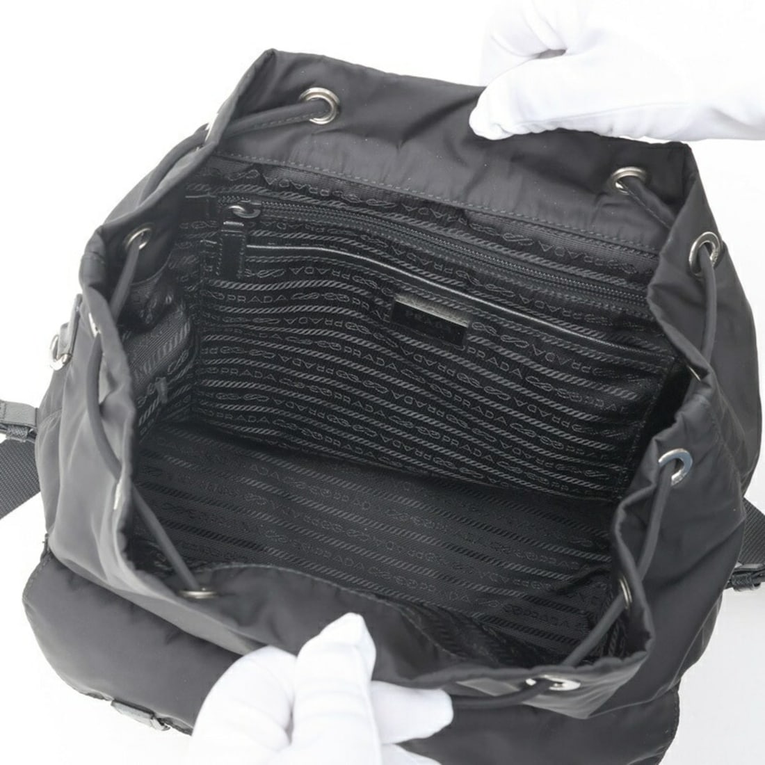 Prada medium nylon backpack, model 1BZ811, black. - 7
