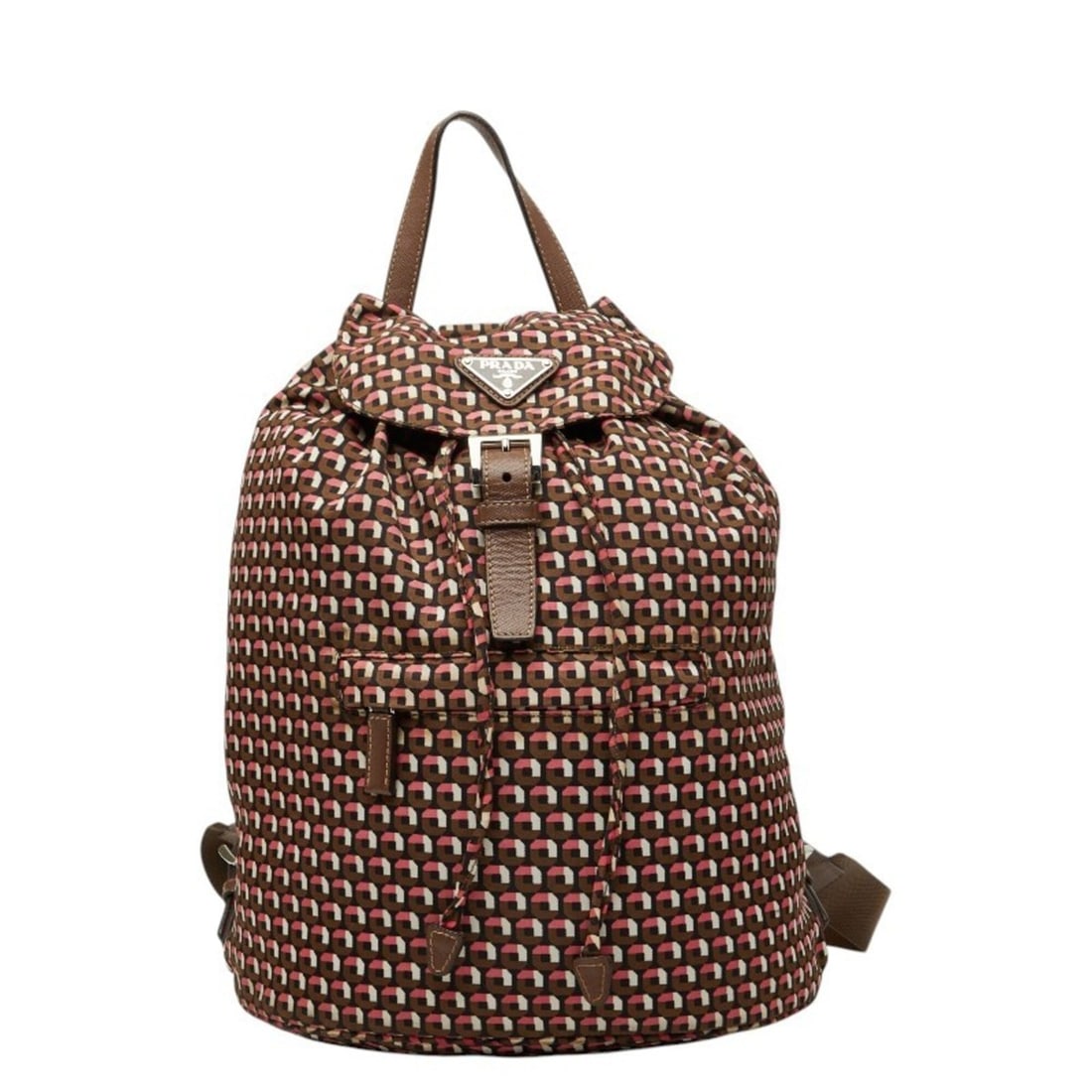Prada Triangle Logo Plate Backpack BZ0032 Brown Pink Nylon Leather Women's PRADA: --- Catalog ---Category: SizeSize (HxWxD): 33.5cm x 26cm x 14.5cm / 13.18'' x 10.23'' x 5.7''Category: DesignType: BackpackColor: Brown, PinkGender: WomenMaterial: Nylon , Leather Category: GeneralMPN